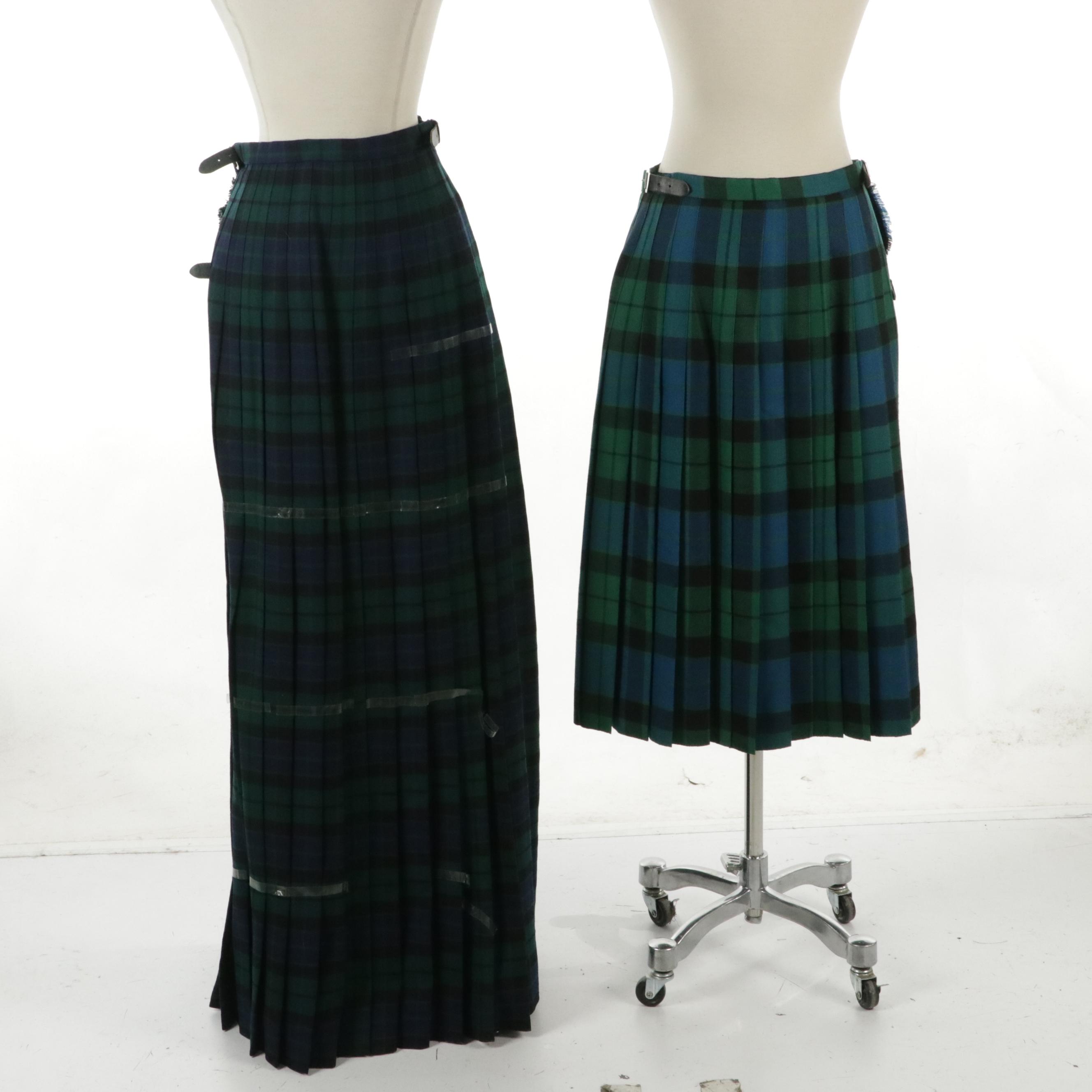 Scottish Tartan Plaid Pleated Kilt Skirts with Leather Buckle Straps