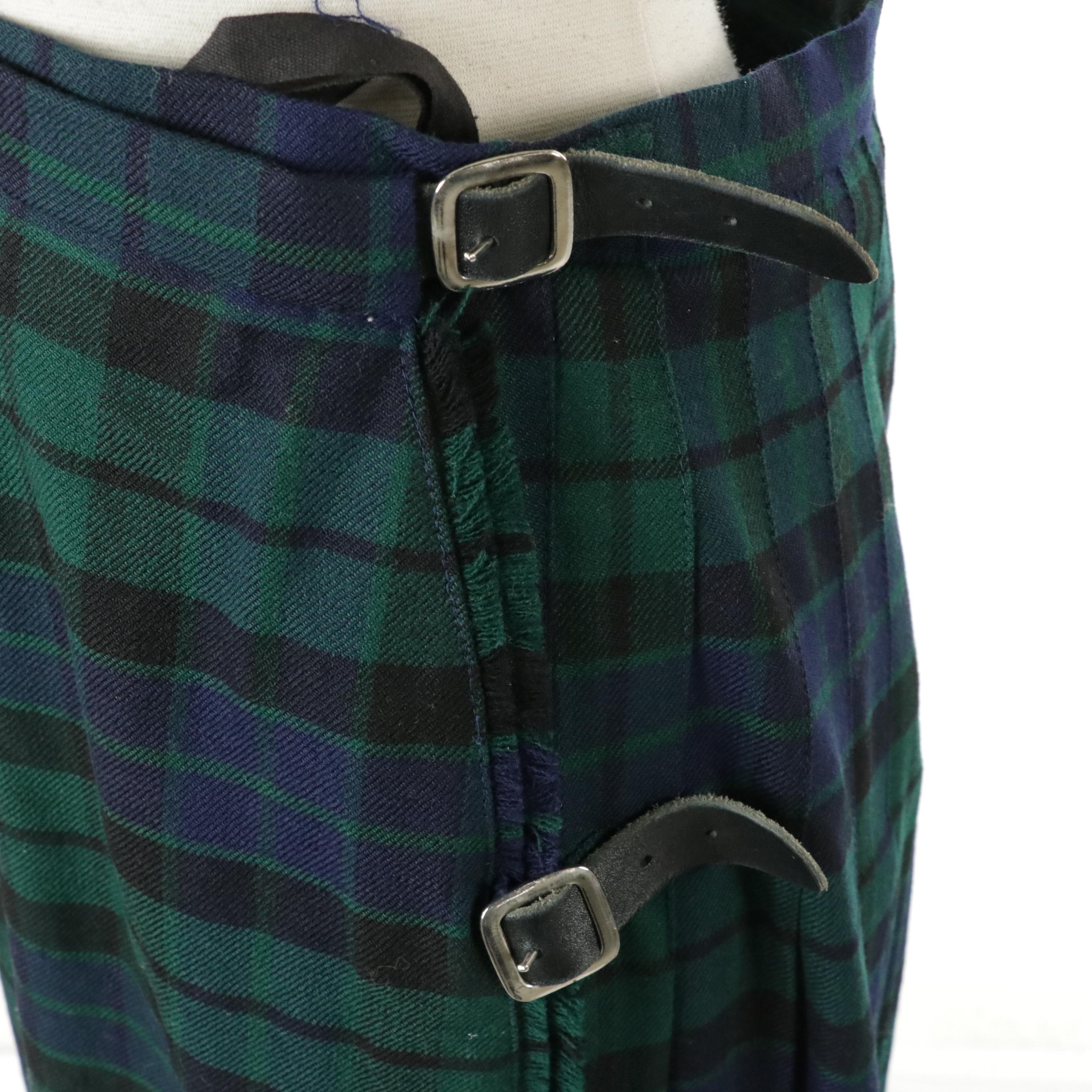 Scottish Tartan Plaid Pleated Kilt Skirts with Leather Buckle Straps