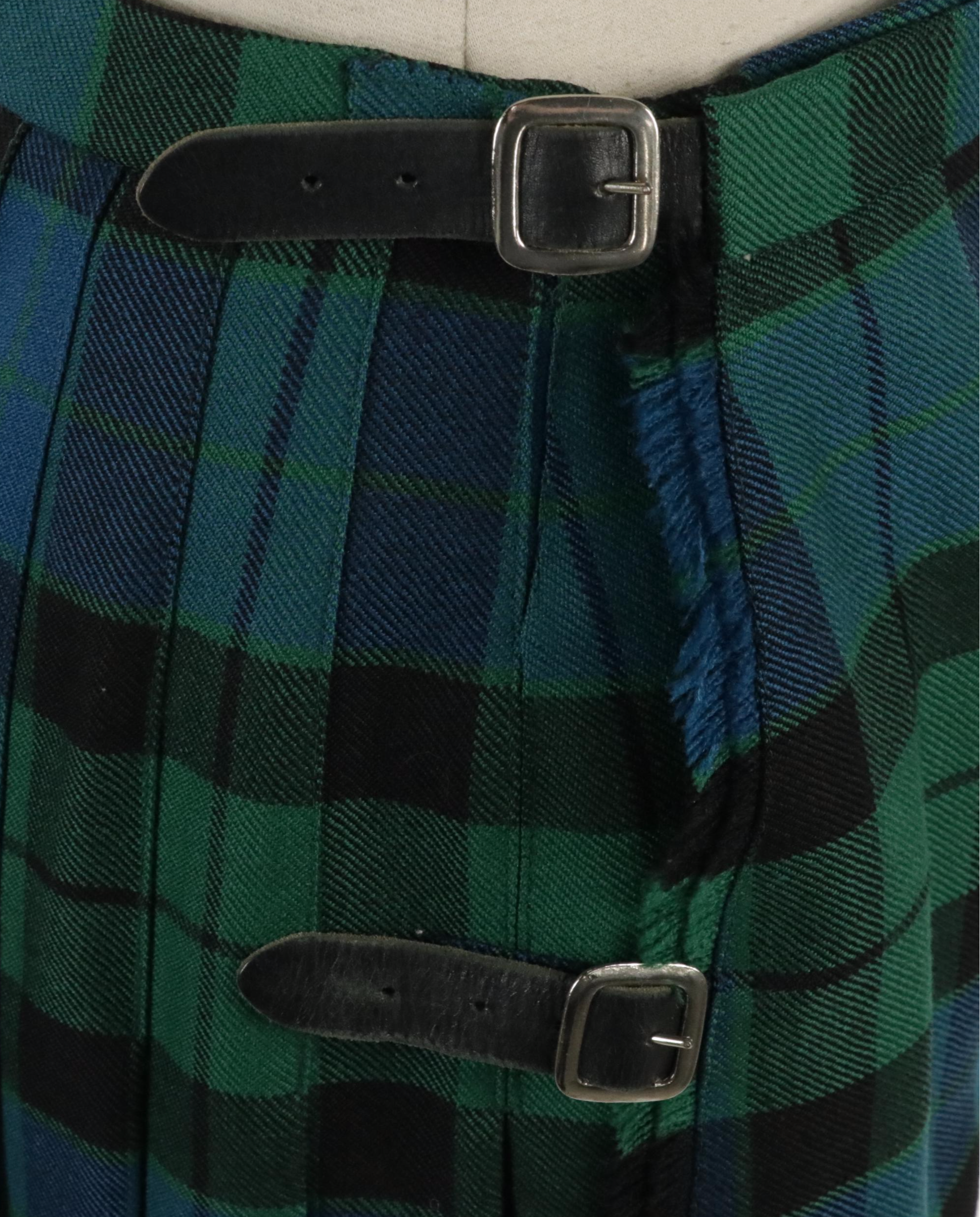 Scottish Tartan Plaid Pleated Kilt Skirts with Leather Buckle Straps
