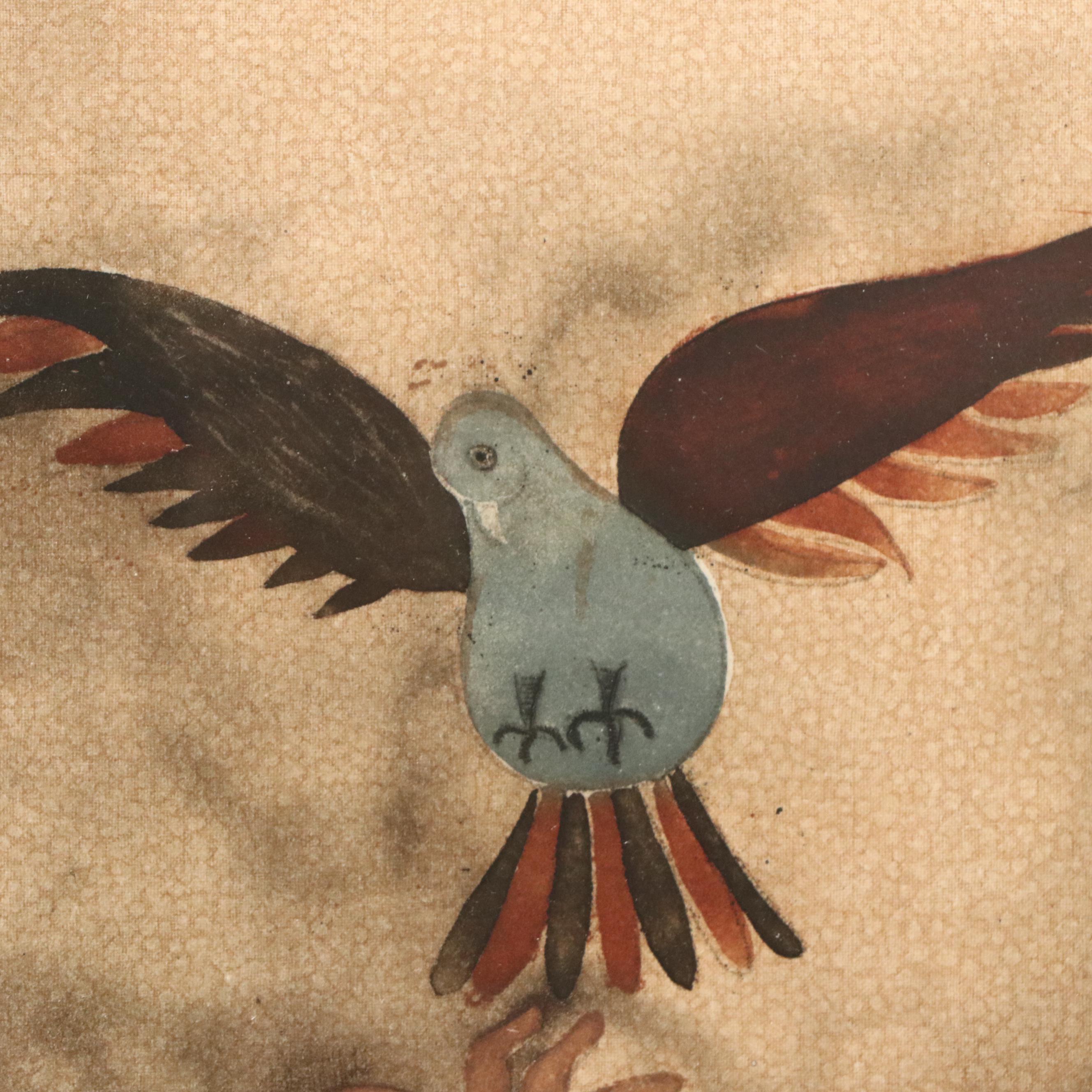 Graciela Rodo Boulanger Etching With Aquatint Woman in Striped Dress With Birds