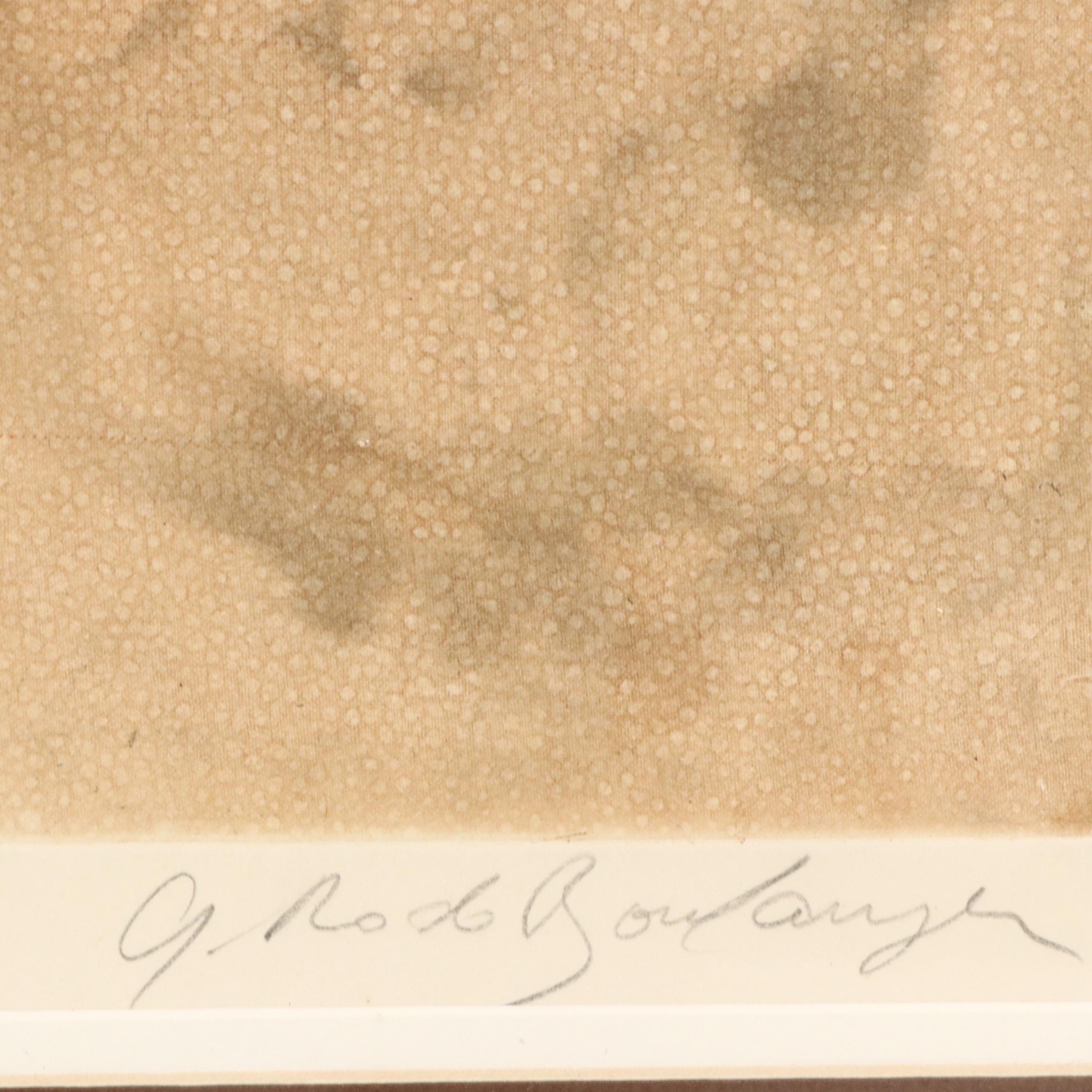 Graciela Rodo Boulanger Etching With Aquatint Woman in Striped Dress With Birds