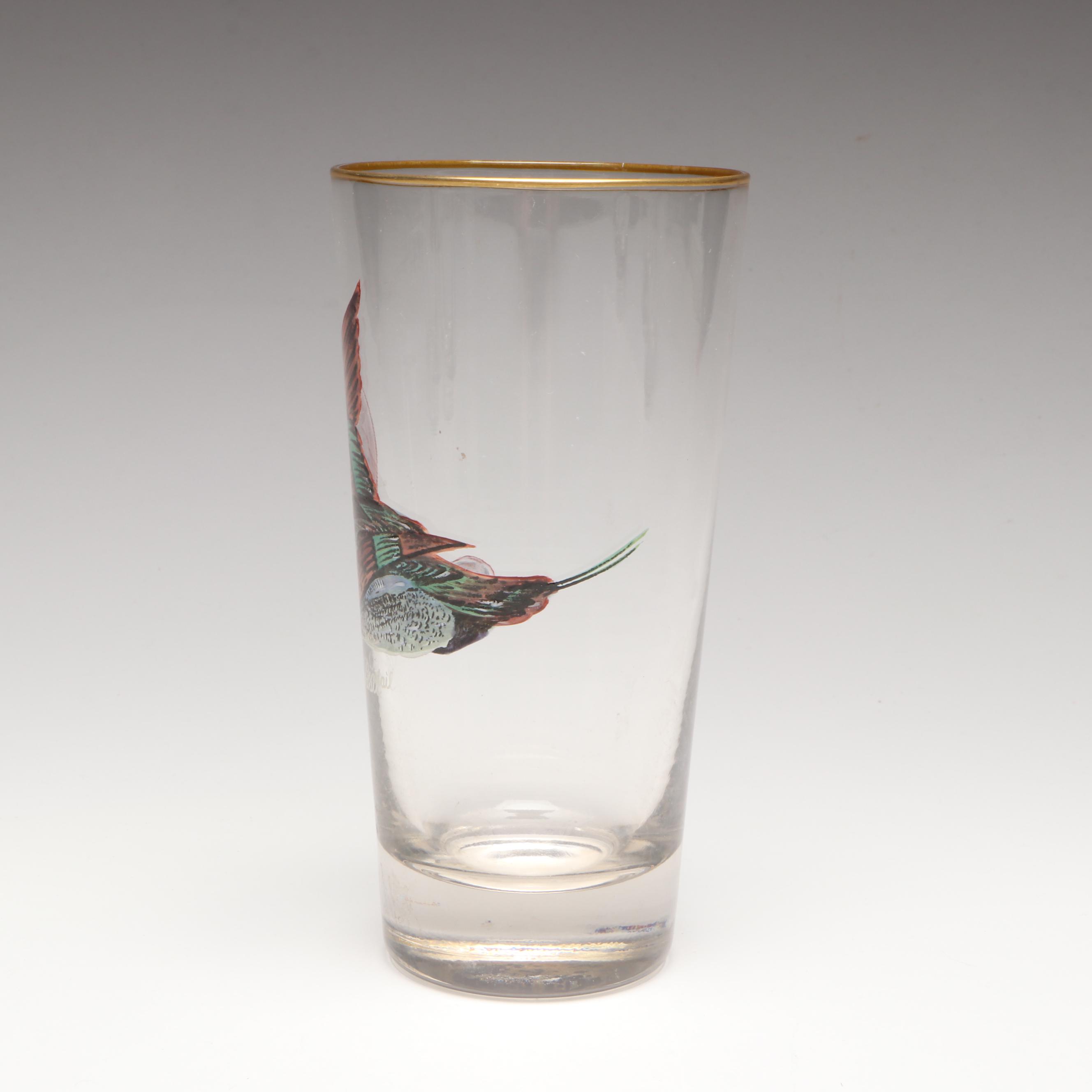 Game Bird Gilt Highball Glasses, Mid-20th Century