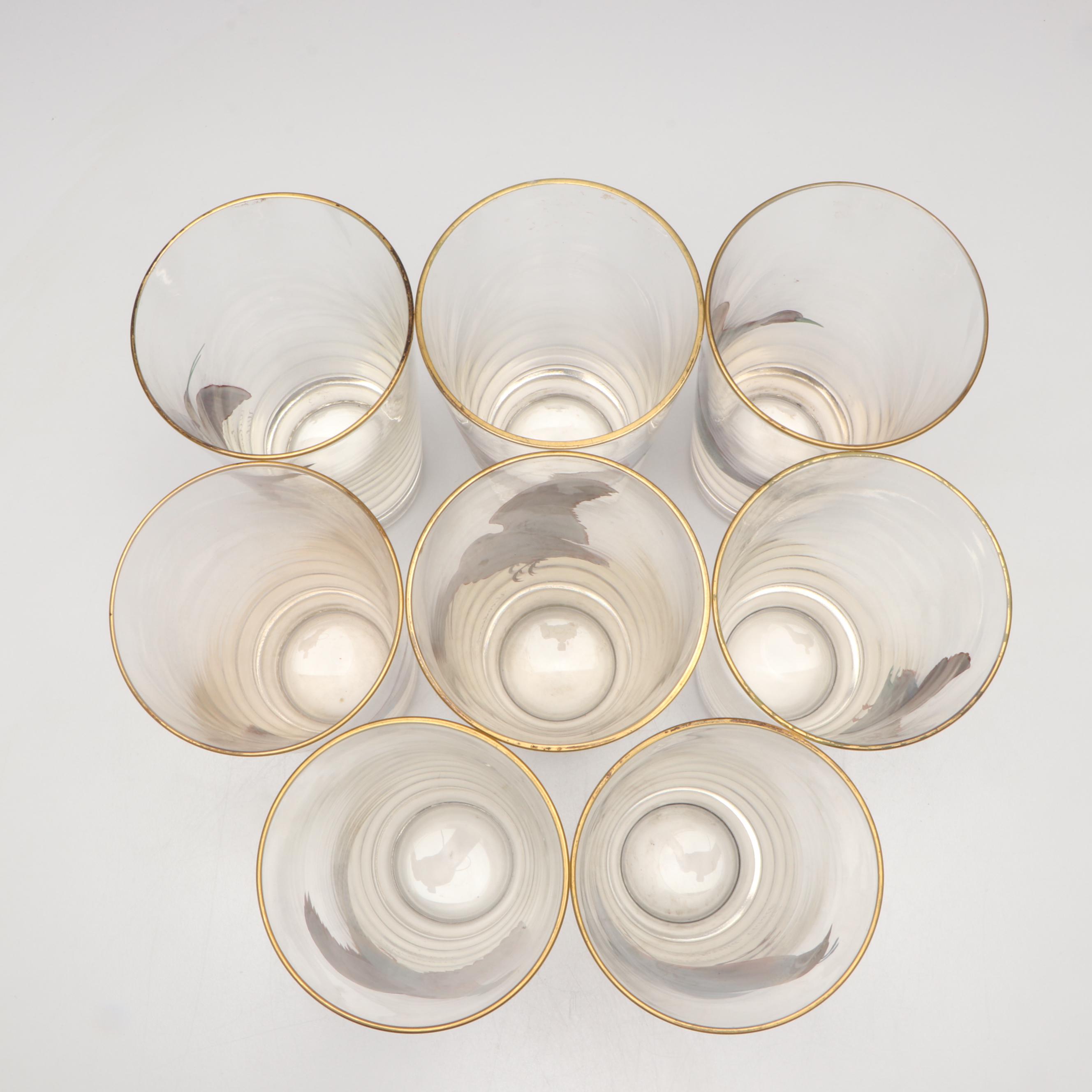 Game Bird Gilt Highball Glasses, Mid-20th Century