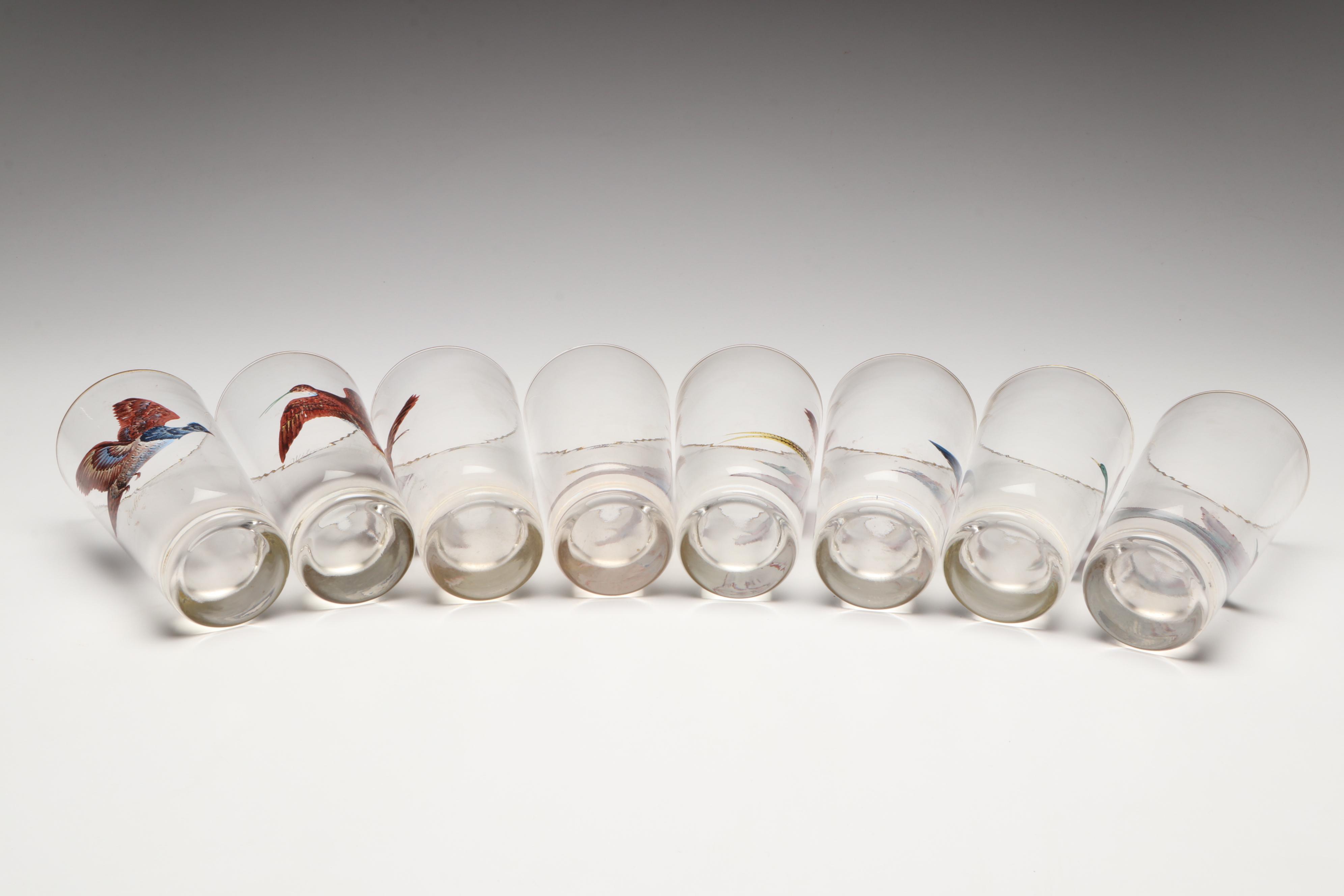 Game Bird Gilt Highball Glasses, Mid-20th Century