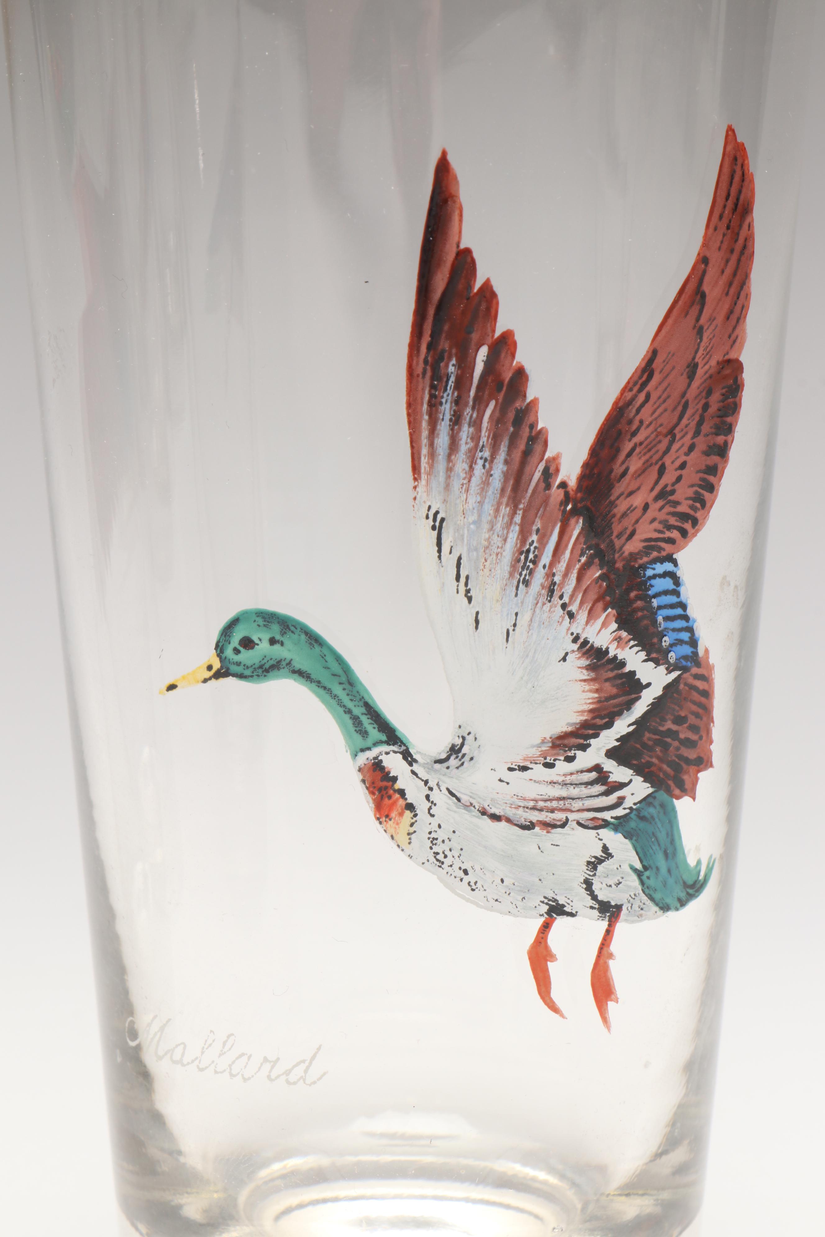 Game Bird Gilt Highball Glasses, Mid-20th Century