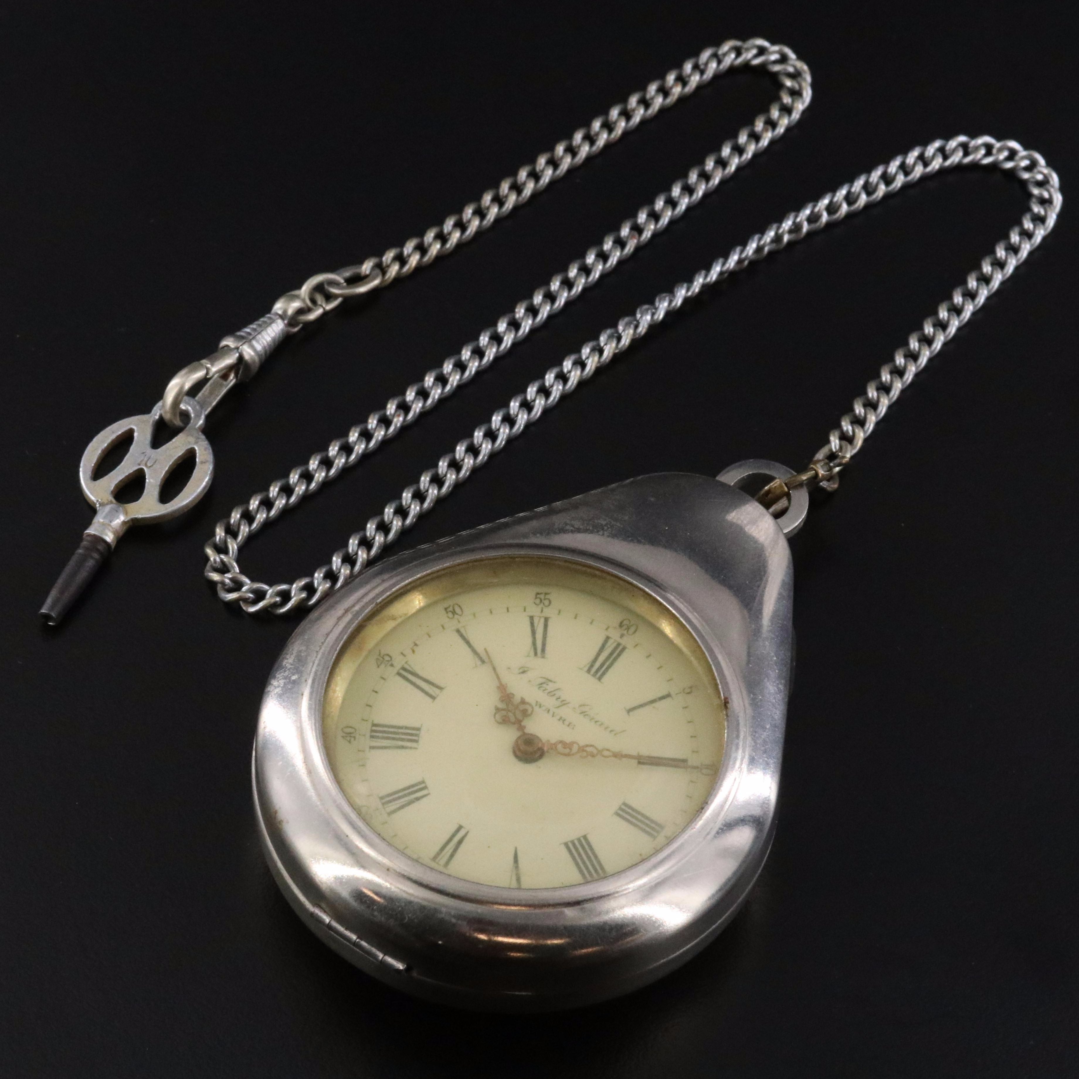 J. Fabry Gerrard Key Wind and Set 800 Silver Antique Pocket Watch