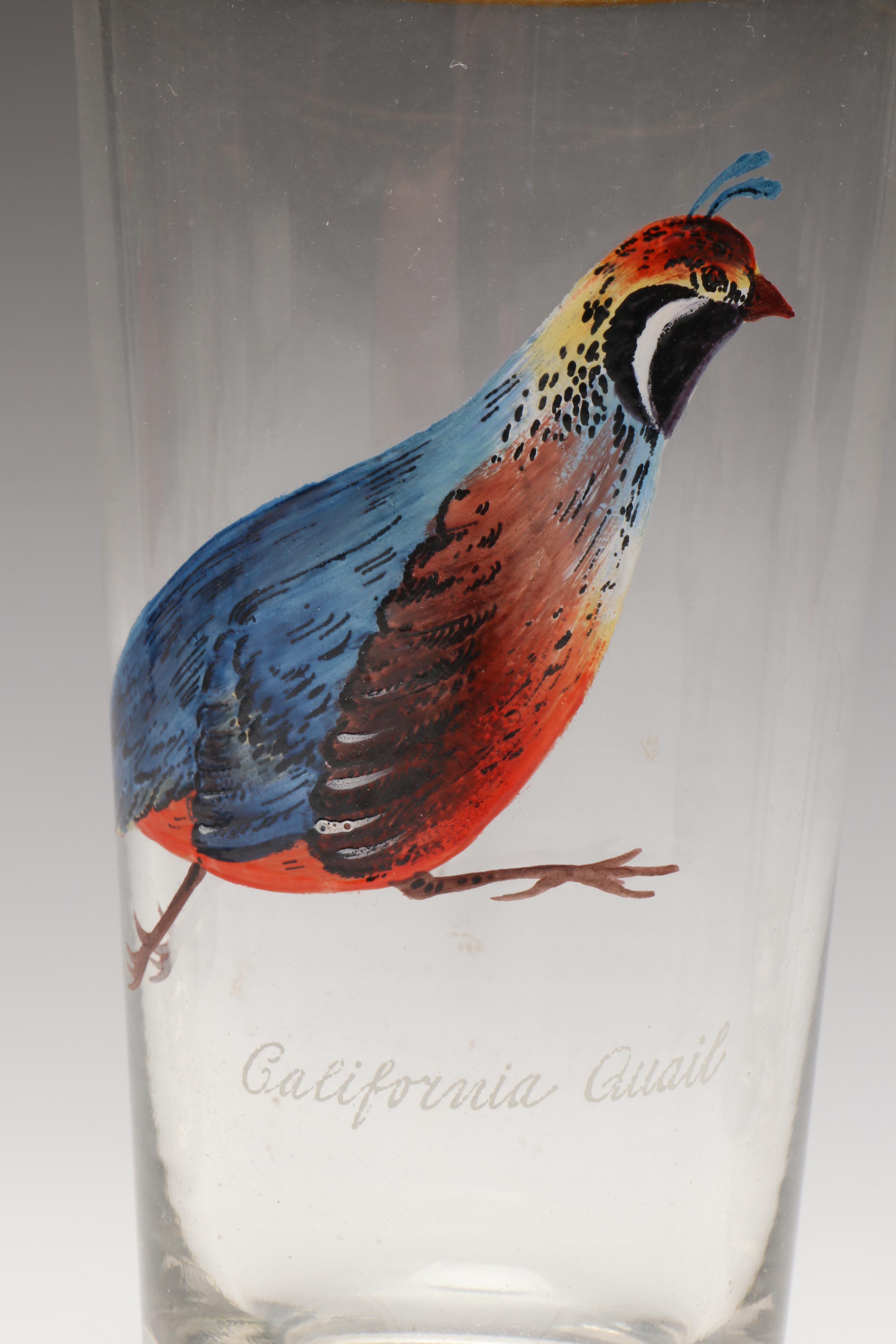 Game Bird Gilt Highball Glasses, Mid-20th Century