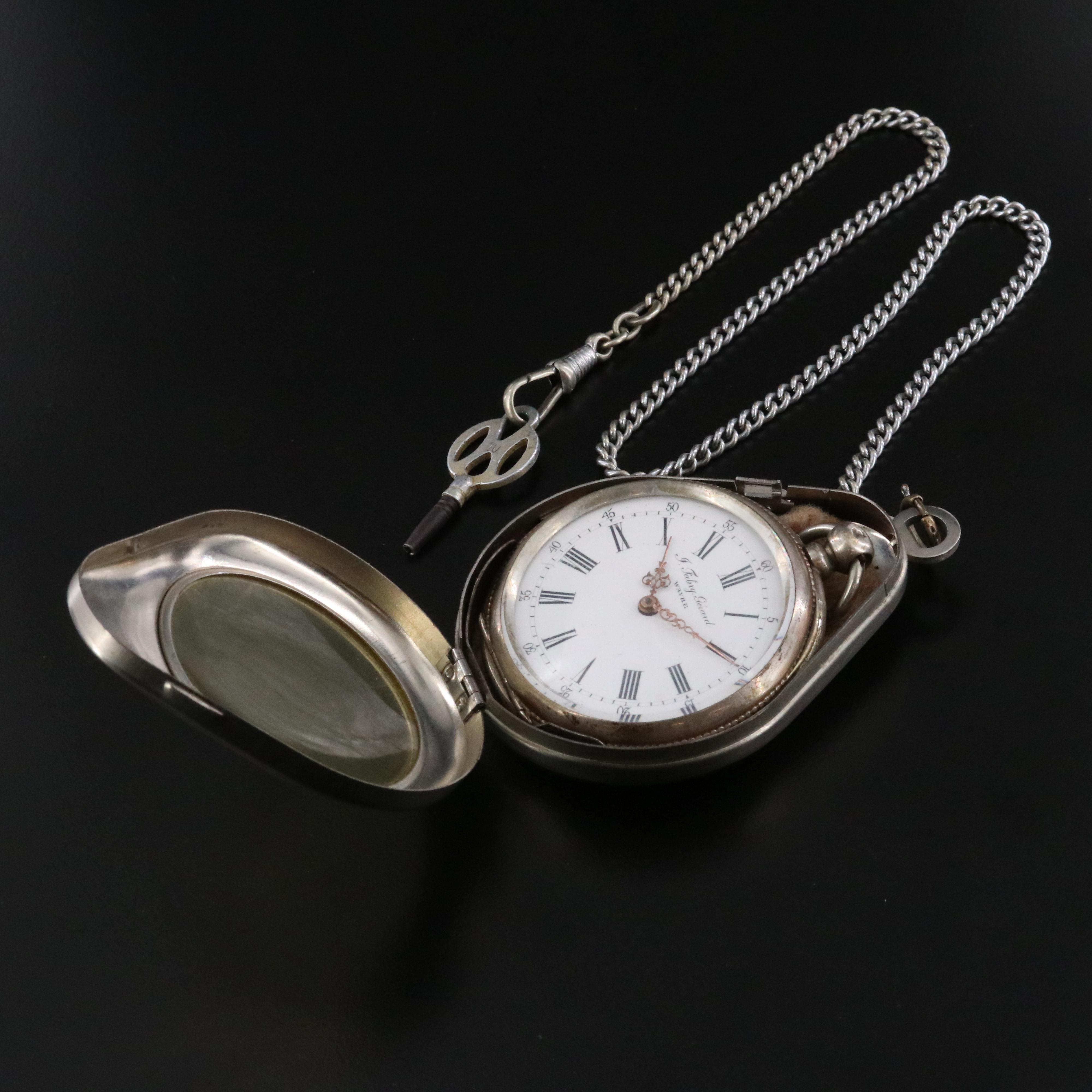 J. Fabry Gerrard Key Wind and Set 800 Silver Antique Pocket Watch