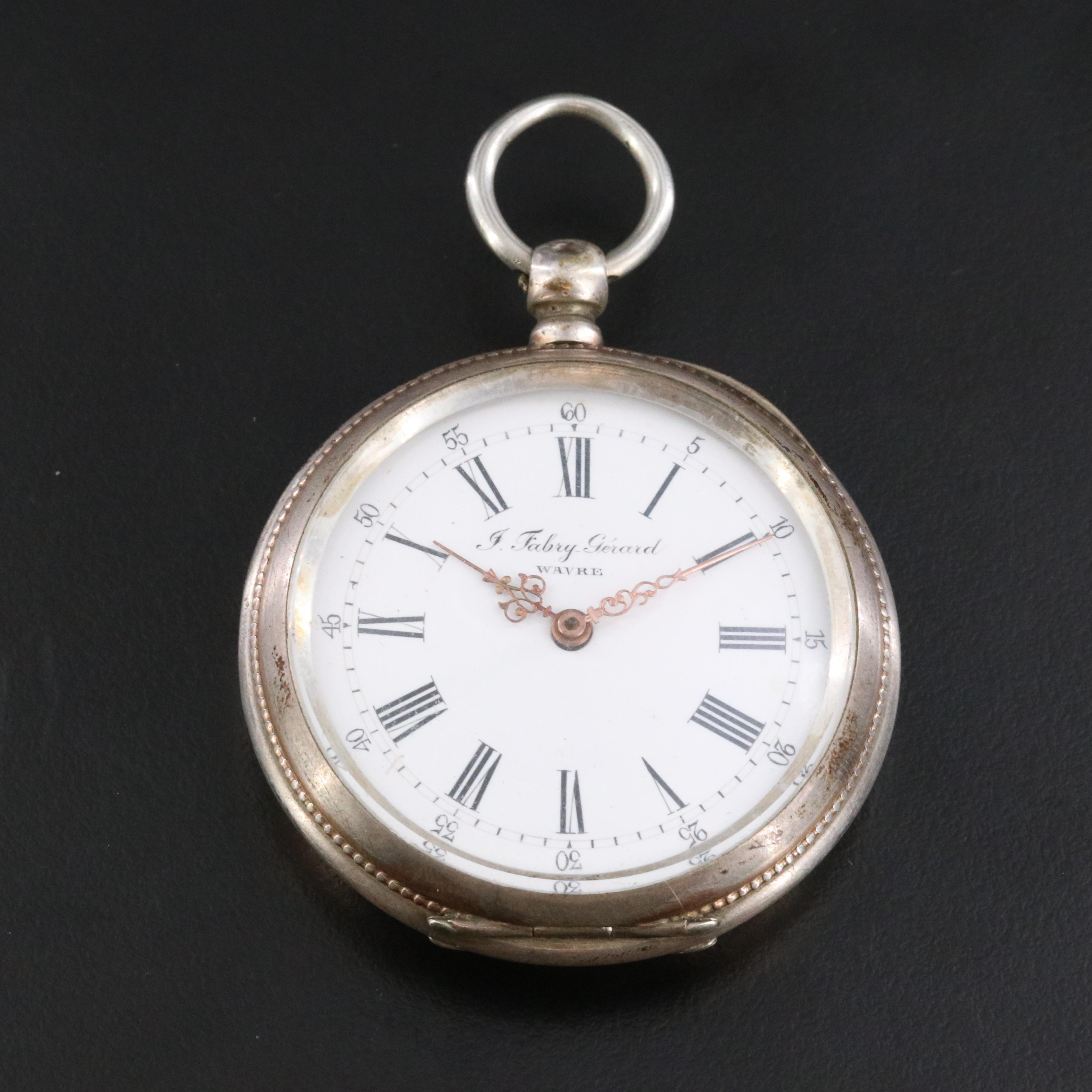 J. Fabry Gerrard Key Wind and Set 800 Silver Antique Pocket Watch