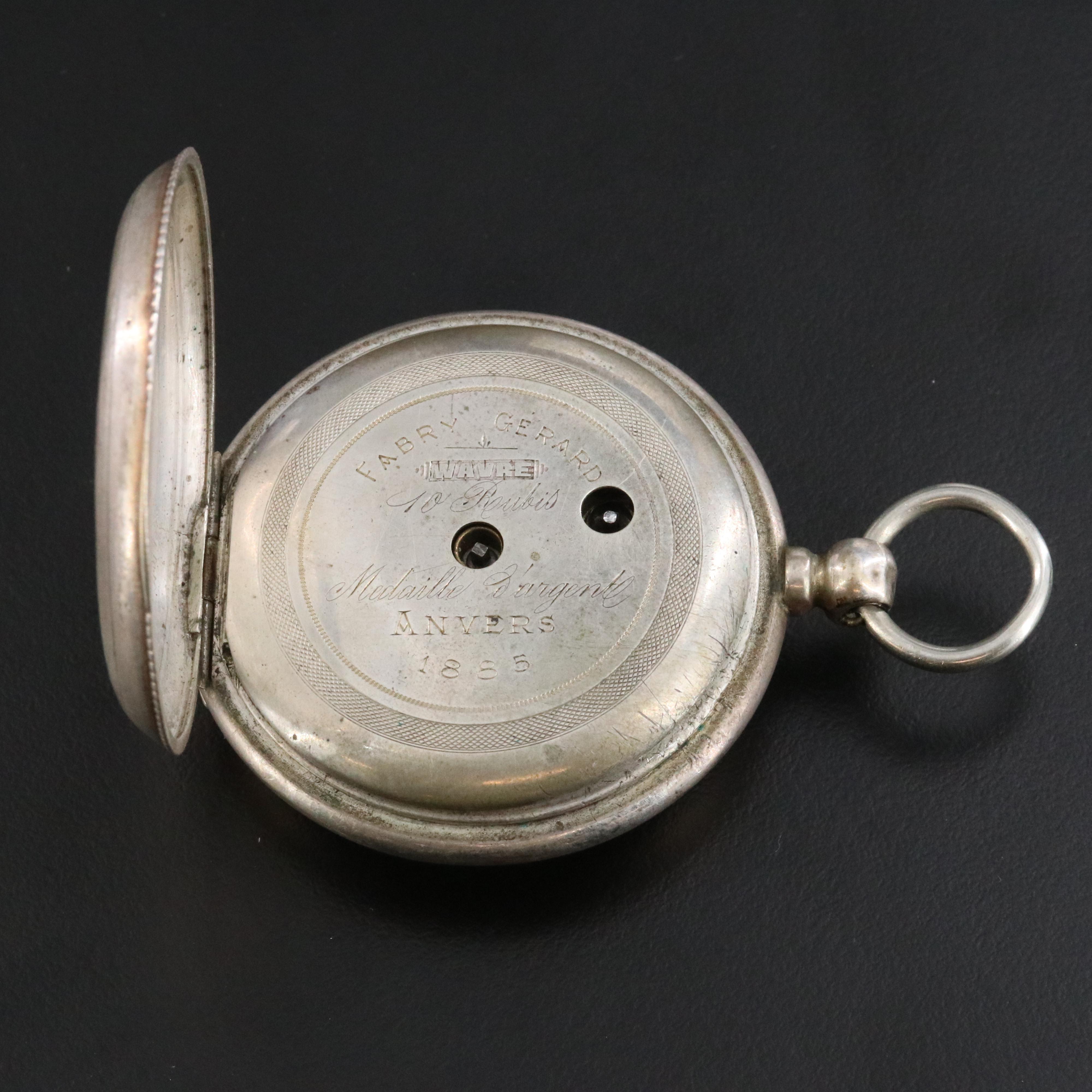 J. Fabry Gerrard Key Wind and Set 800 Silver Antique Pocket Watch