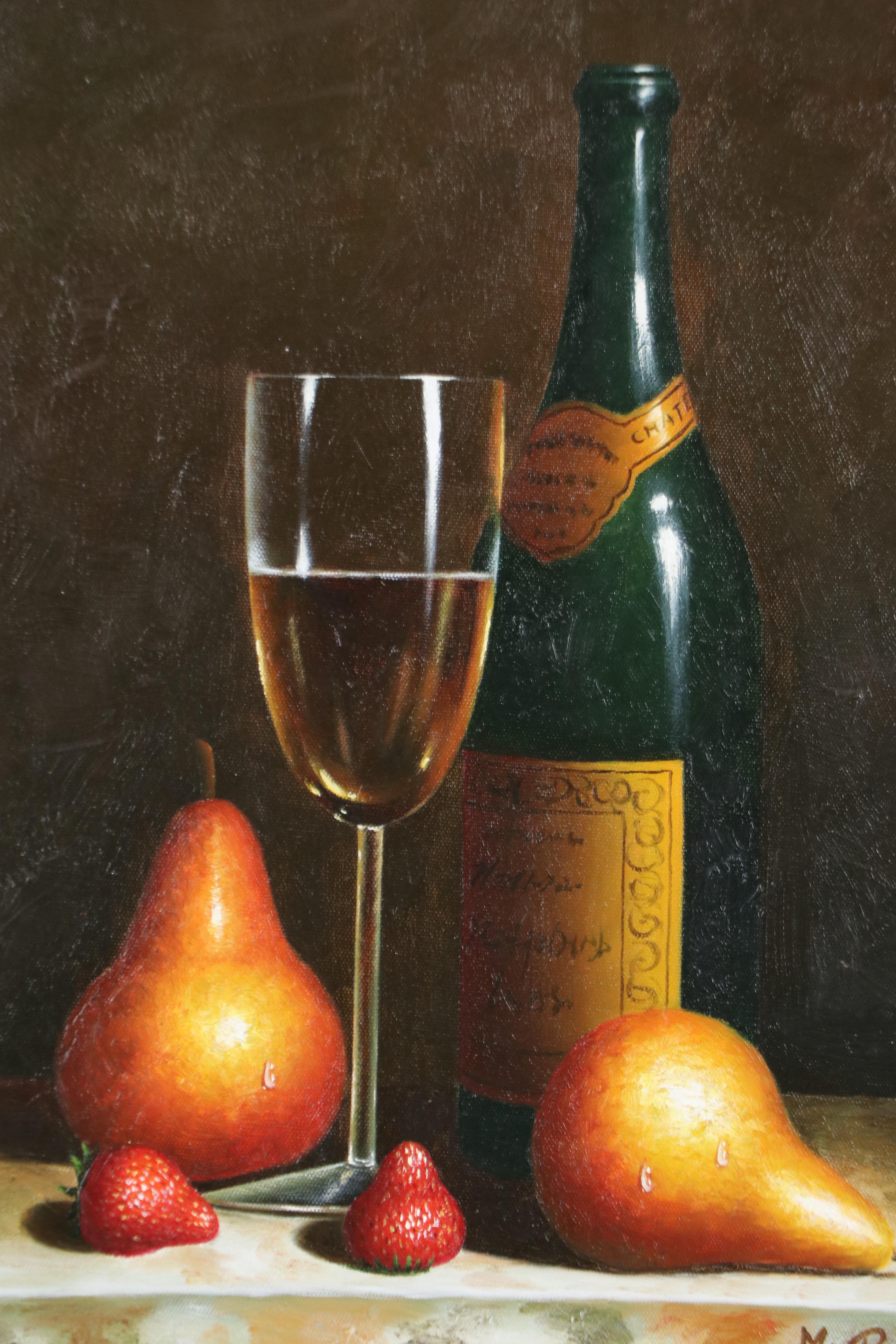 Mary Putin Still Life Oil Painting with Wine and Fruit, 2006