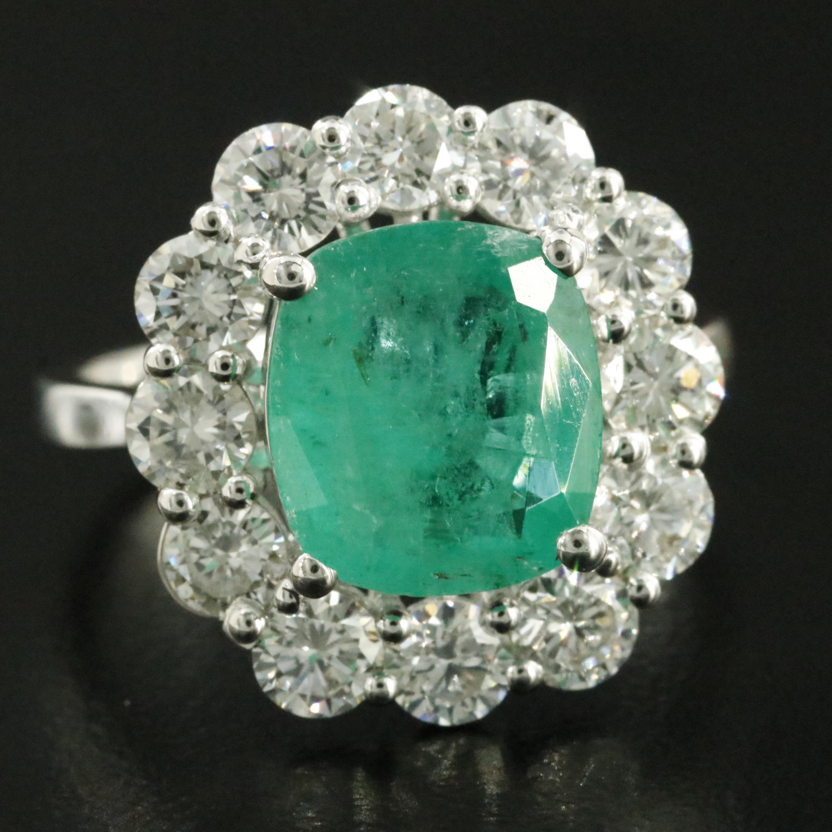 18K 2.55 CT Emerald and 1.72 CTW Diamond Ring