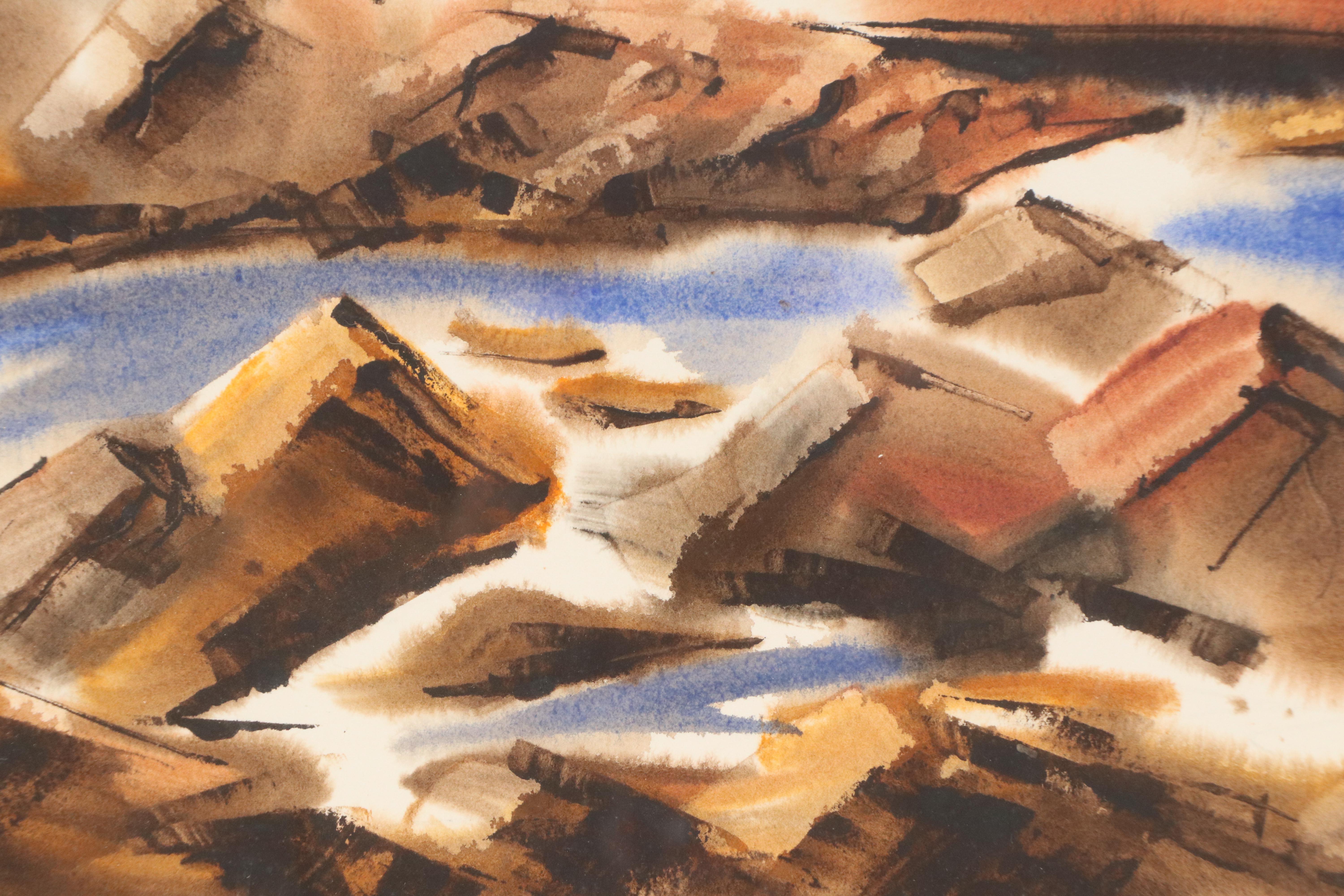 J. Anderson Watercolor Painting of Seaside Scene with House