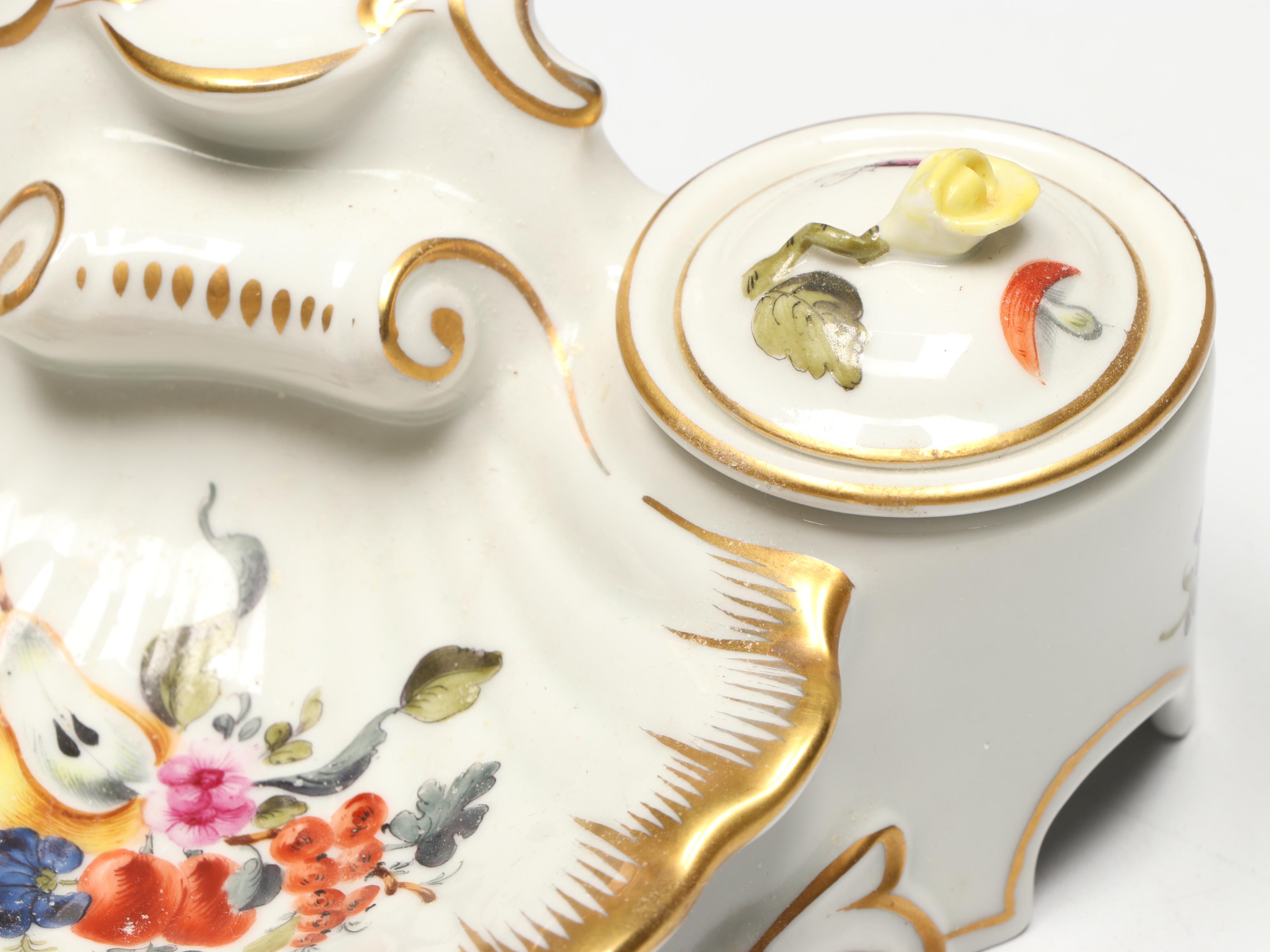 Herend Hand-Painted Porcelain Double Inkwell with Gilt Accents