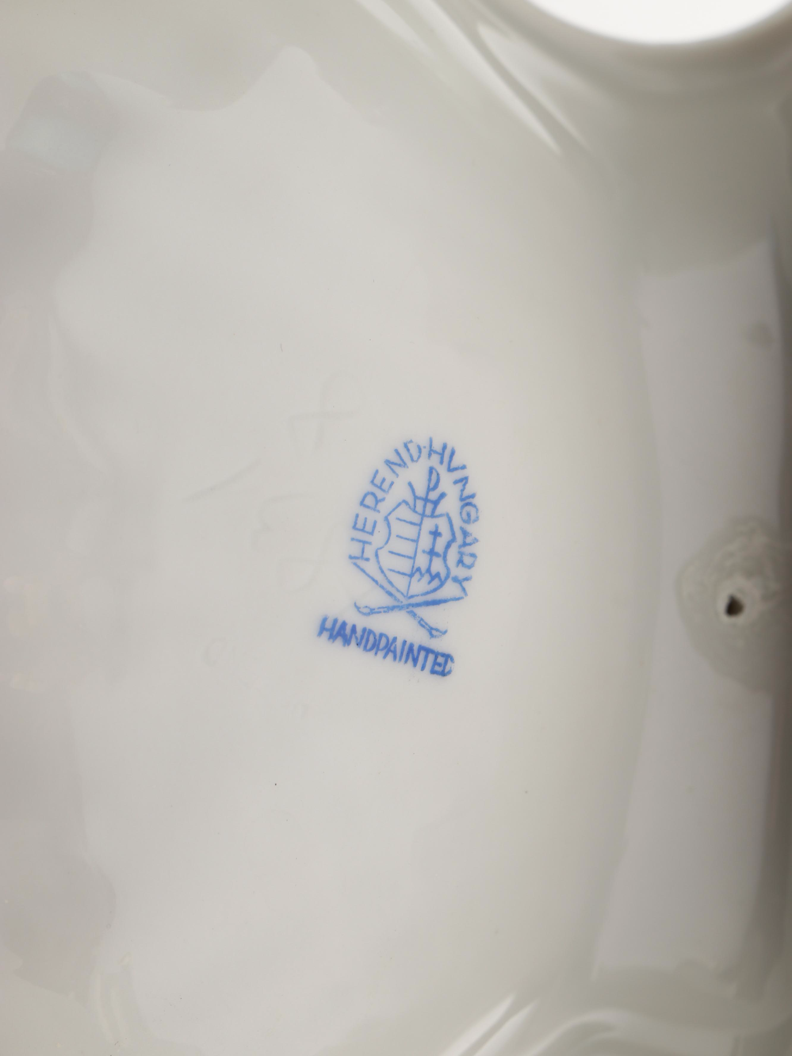 Herend Hand-Painted Porcelain Double Inkwell with Gilt Accents