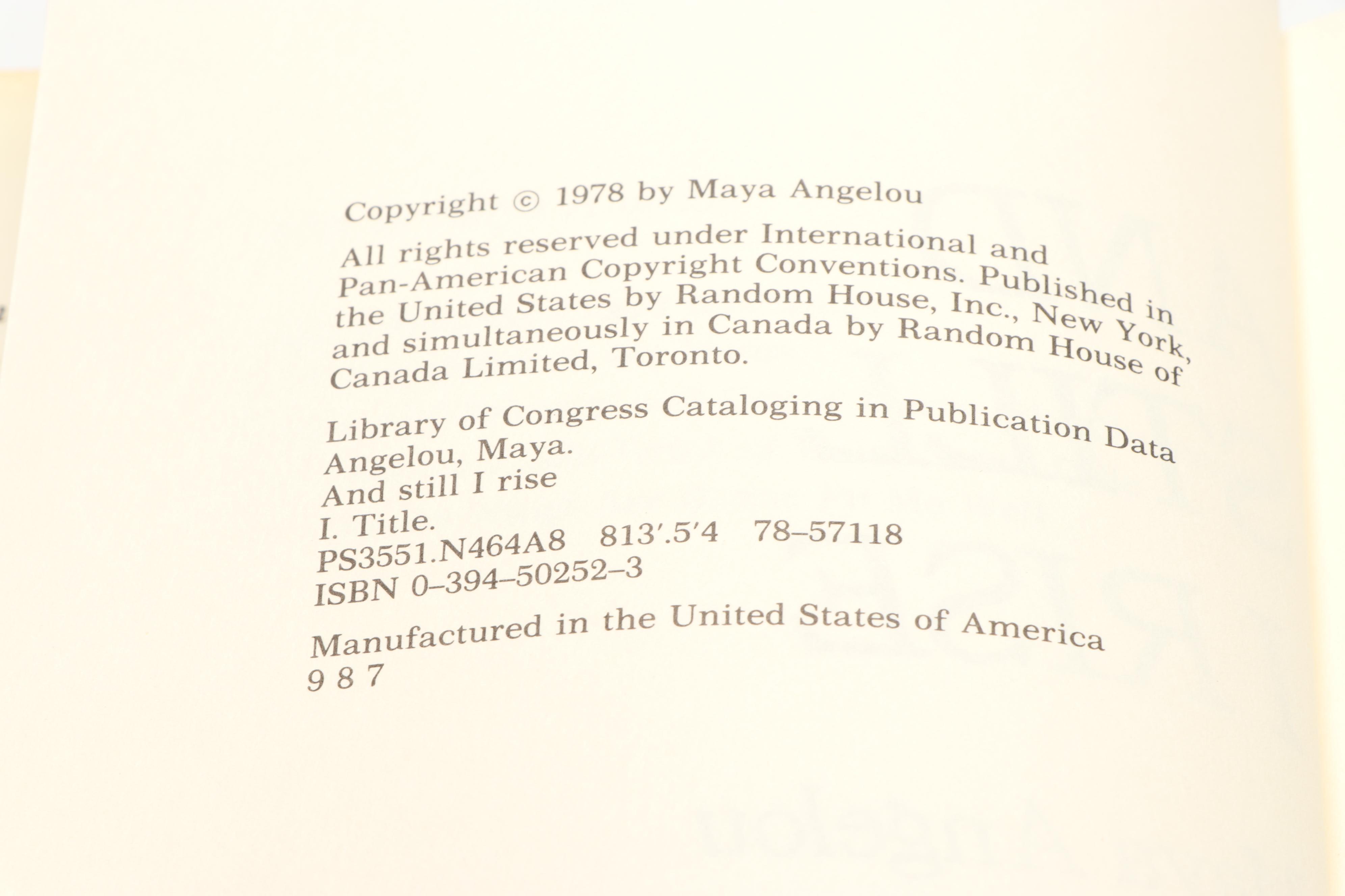 Early Printing "And Still I Rise" by Maya Angelou, 1978