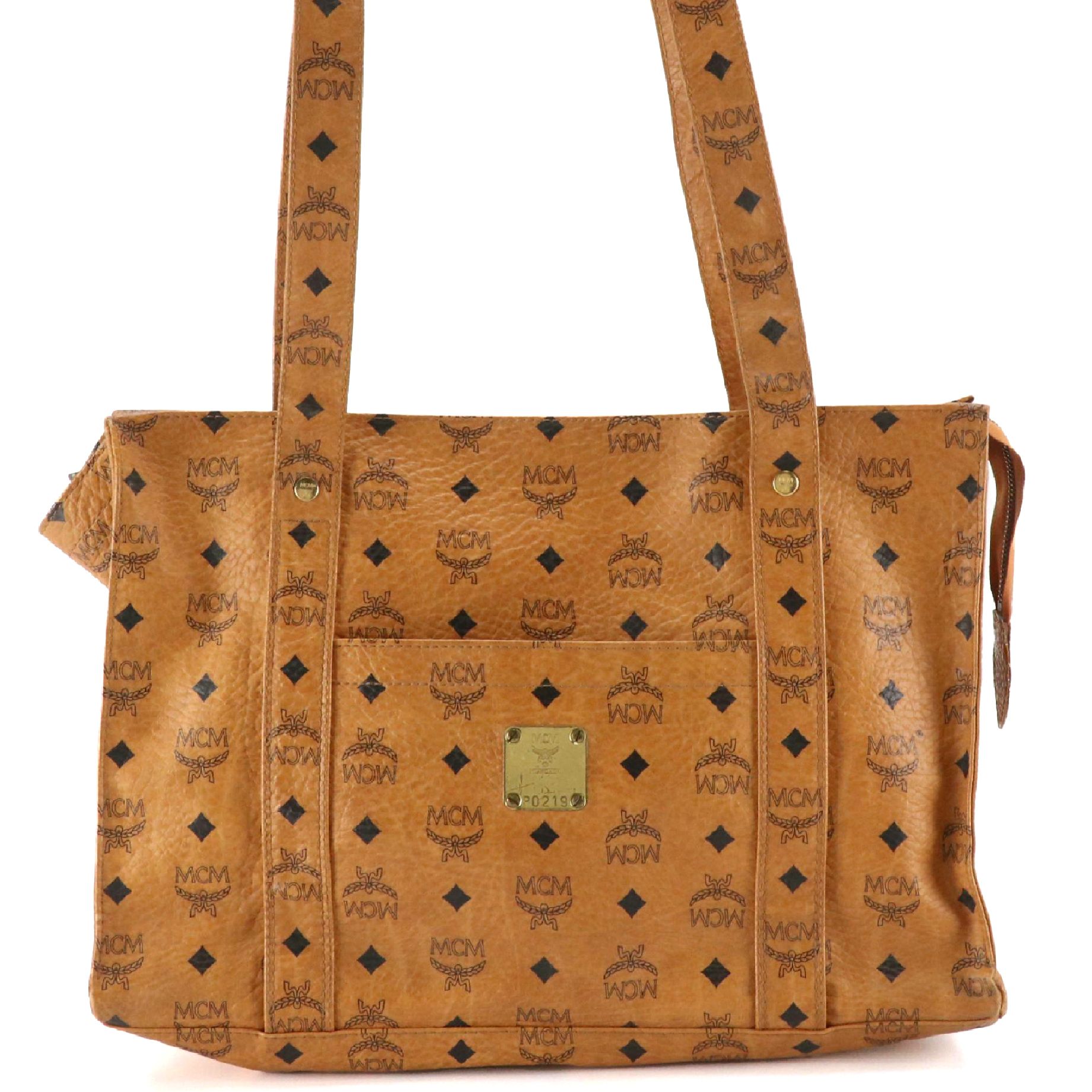 MCM Long Handle Zip Tote in Cognac Visetos Canvas