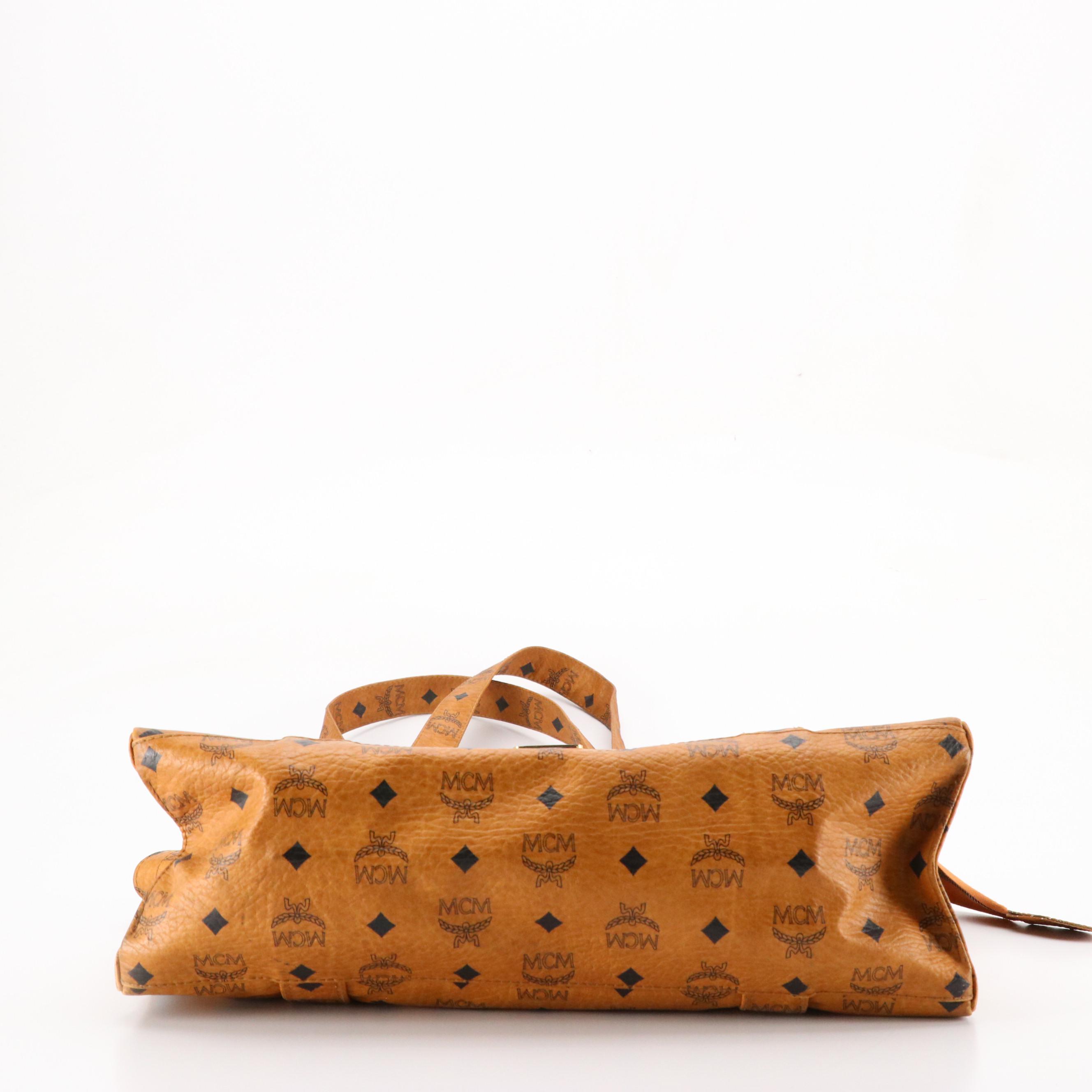 MCM Long Handle Zip Tote in Cognac Visetos Canvas