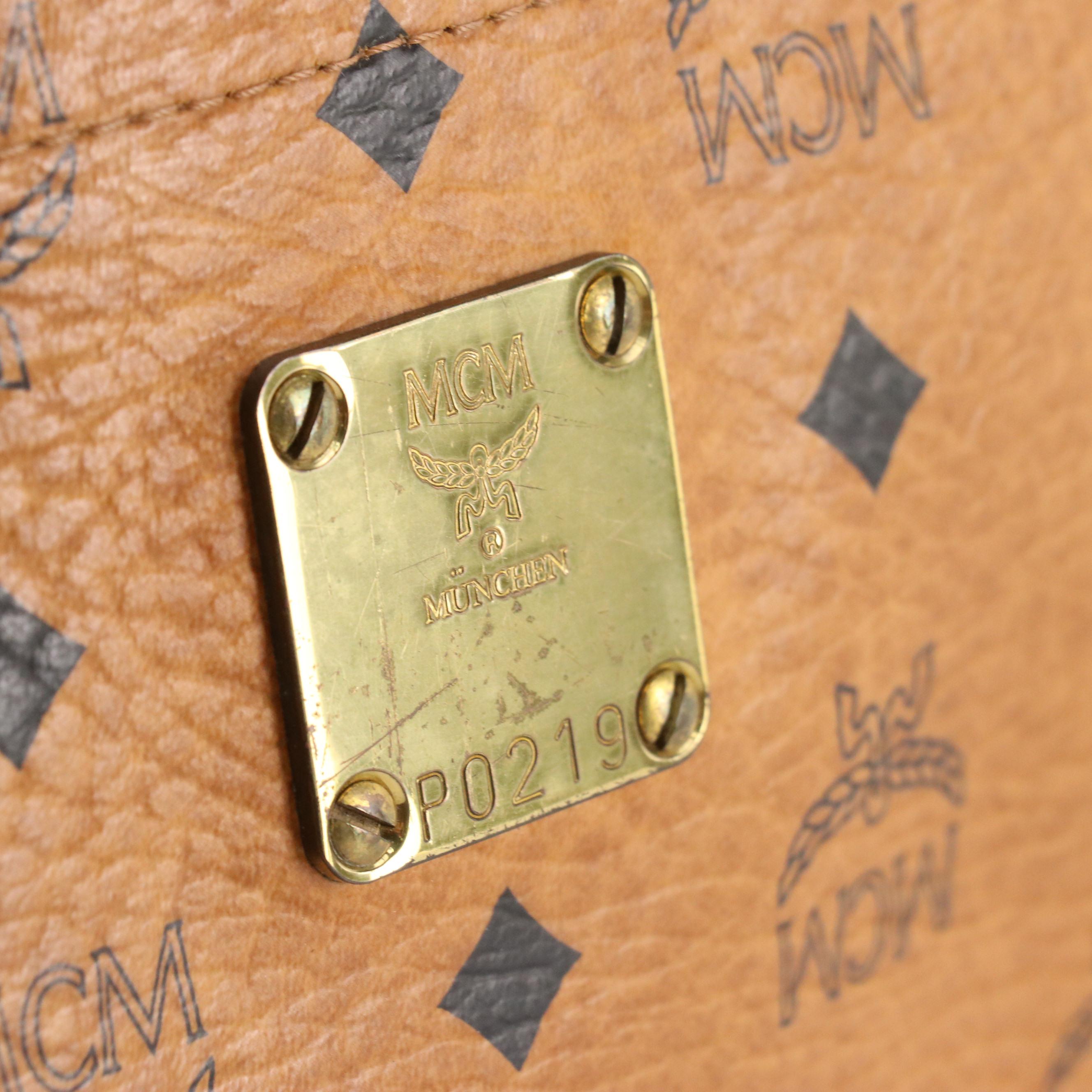 MCM Long Handle Zip Tote in Cognac Visetos Canvas