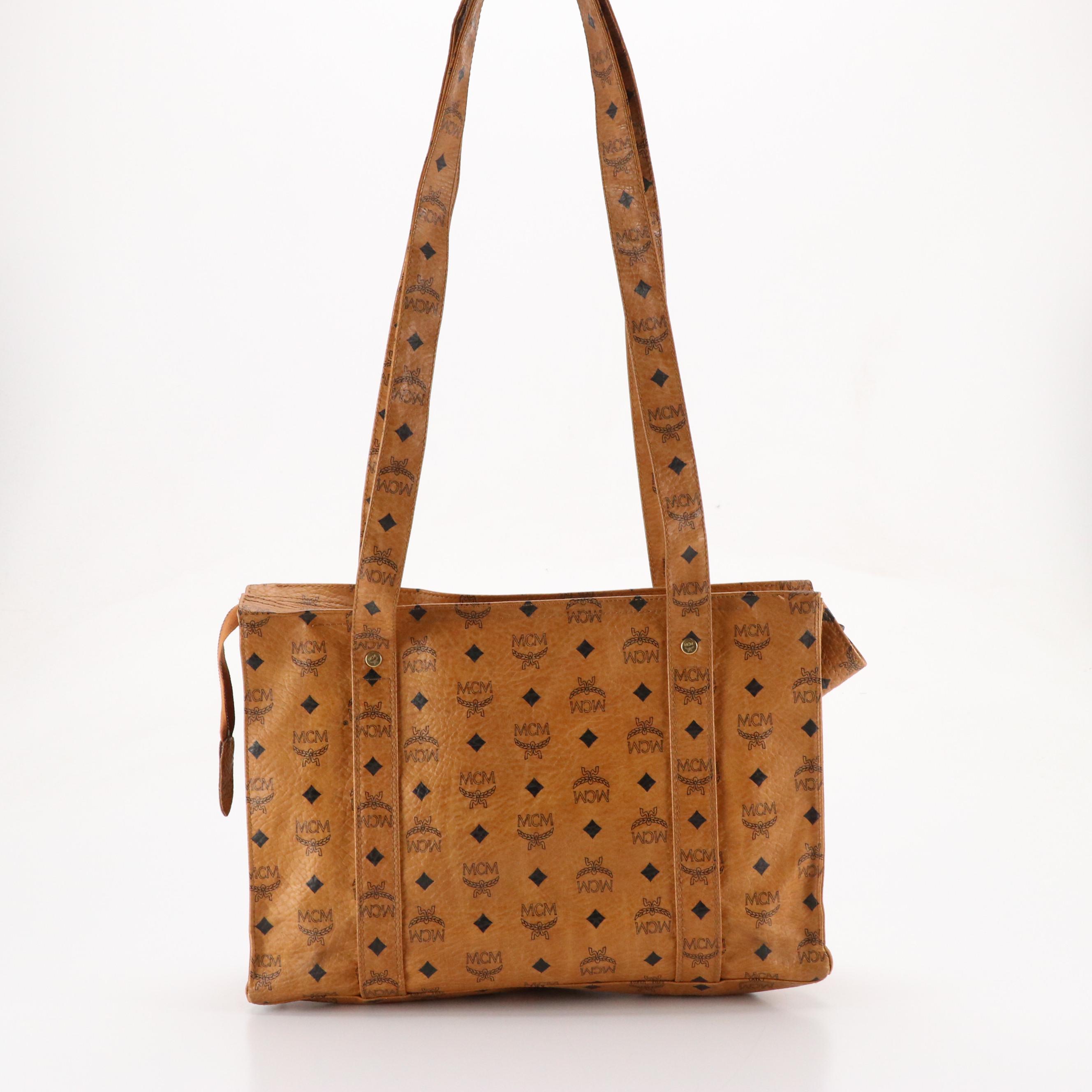 MCM Long Handle Zip Tote in Cognac Visetos Canvas