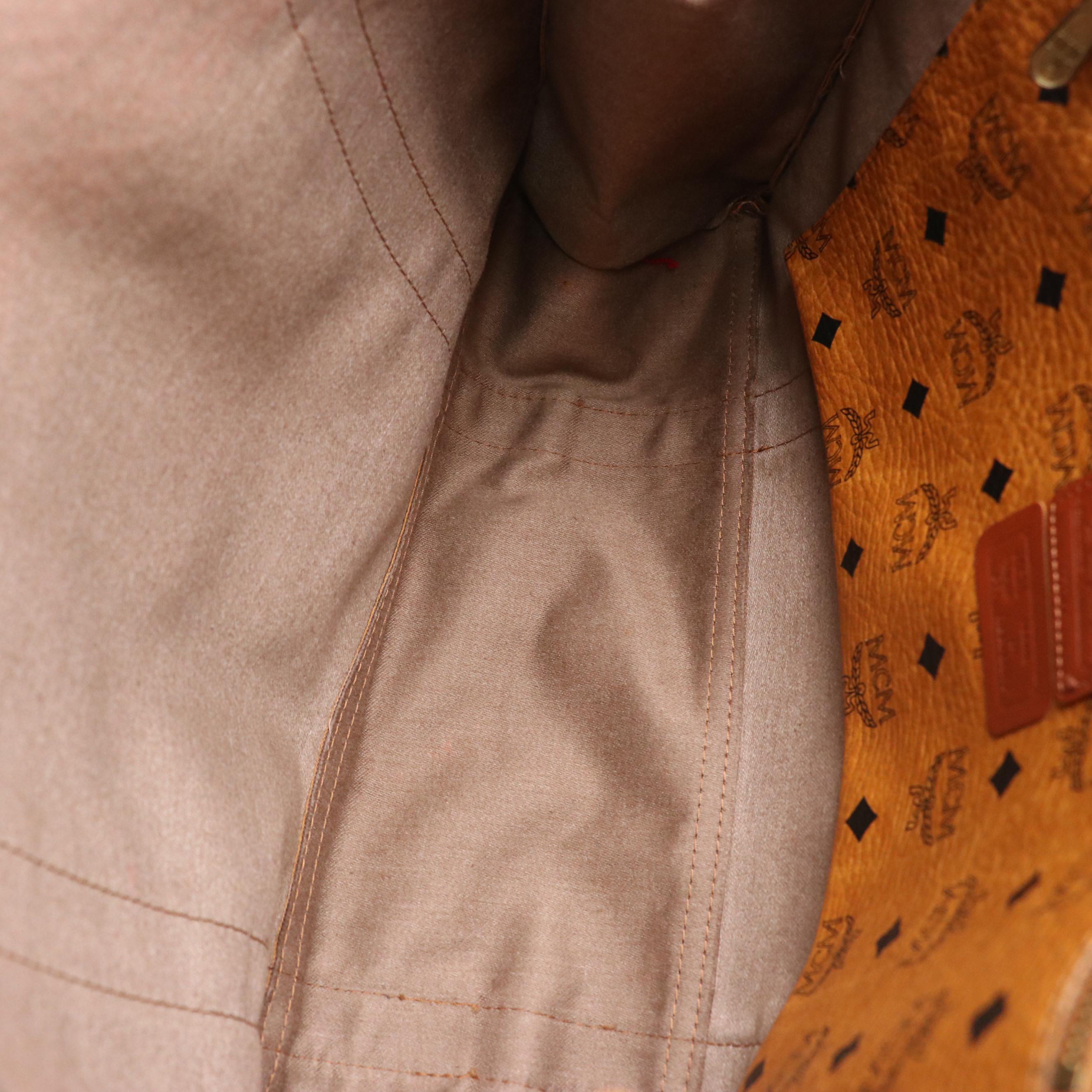 MCM Long Handle Zip Tote in Cognac Visetos Canvas