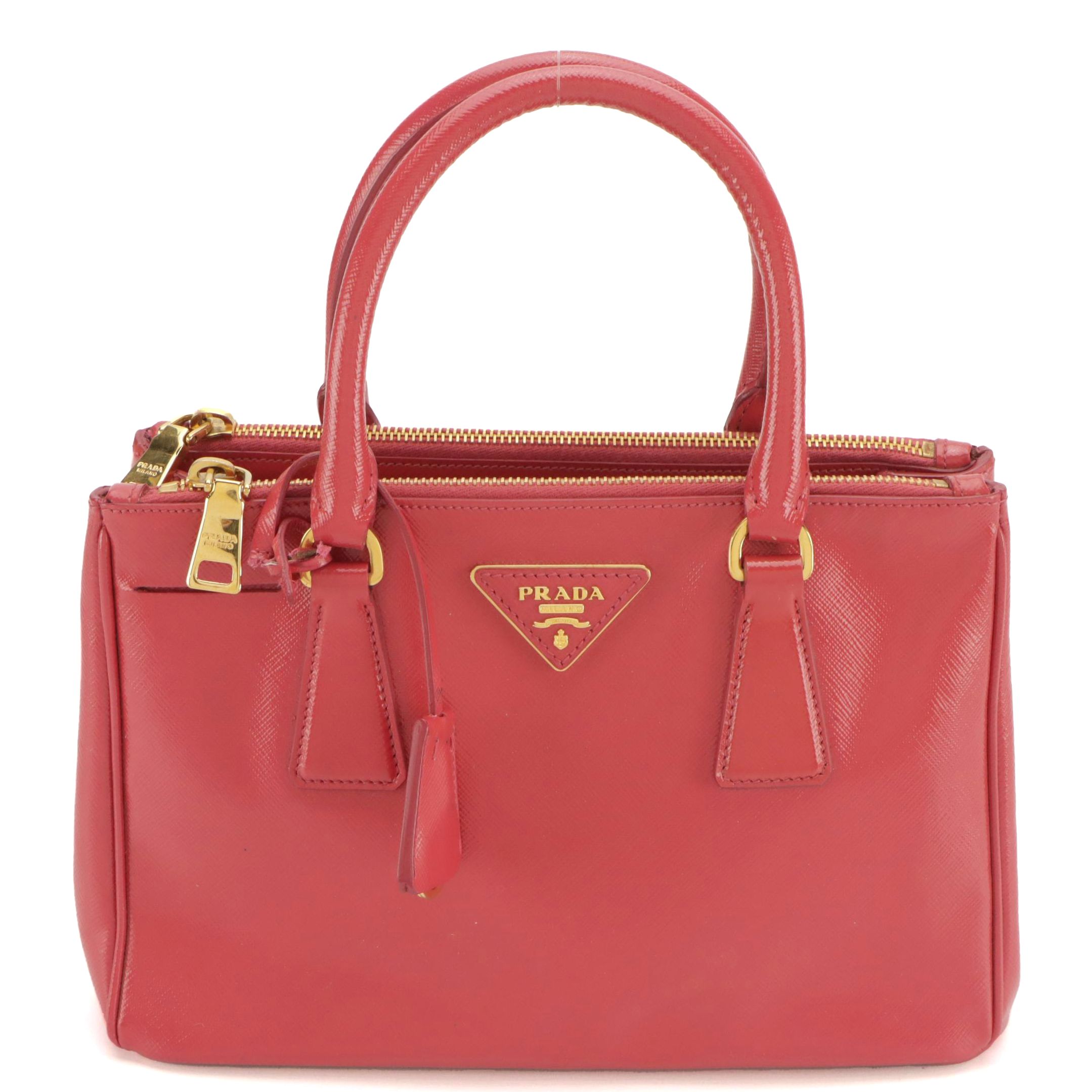 Prada Small Double Zip Galleria Two-Way Bag in Peonia Pink Saffiano Lux Leather