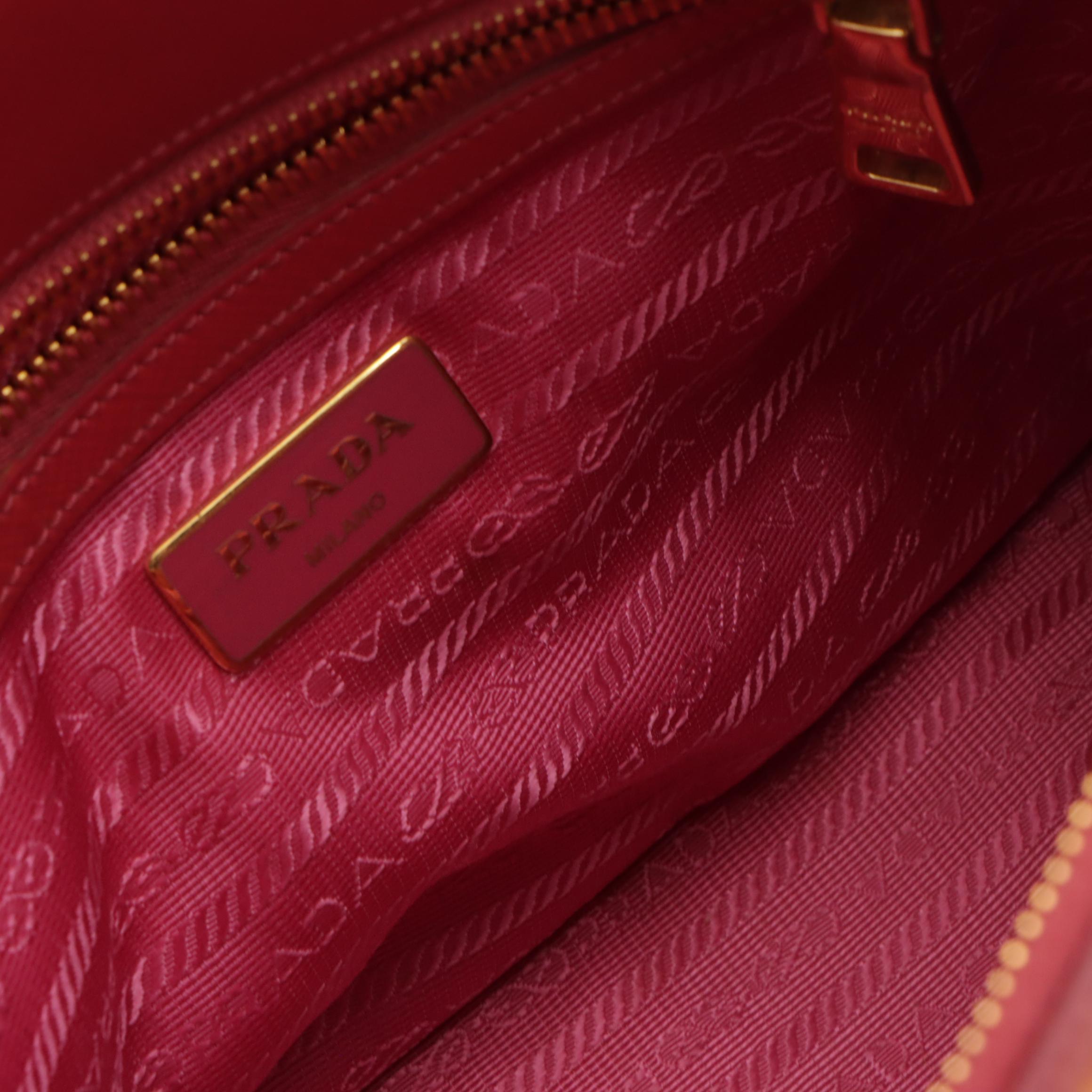 Prada Small Double Zip Galleria Two-Way Bag in Peonia Pink Saffiano Lux Leather