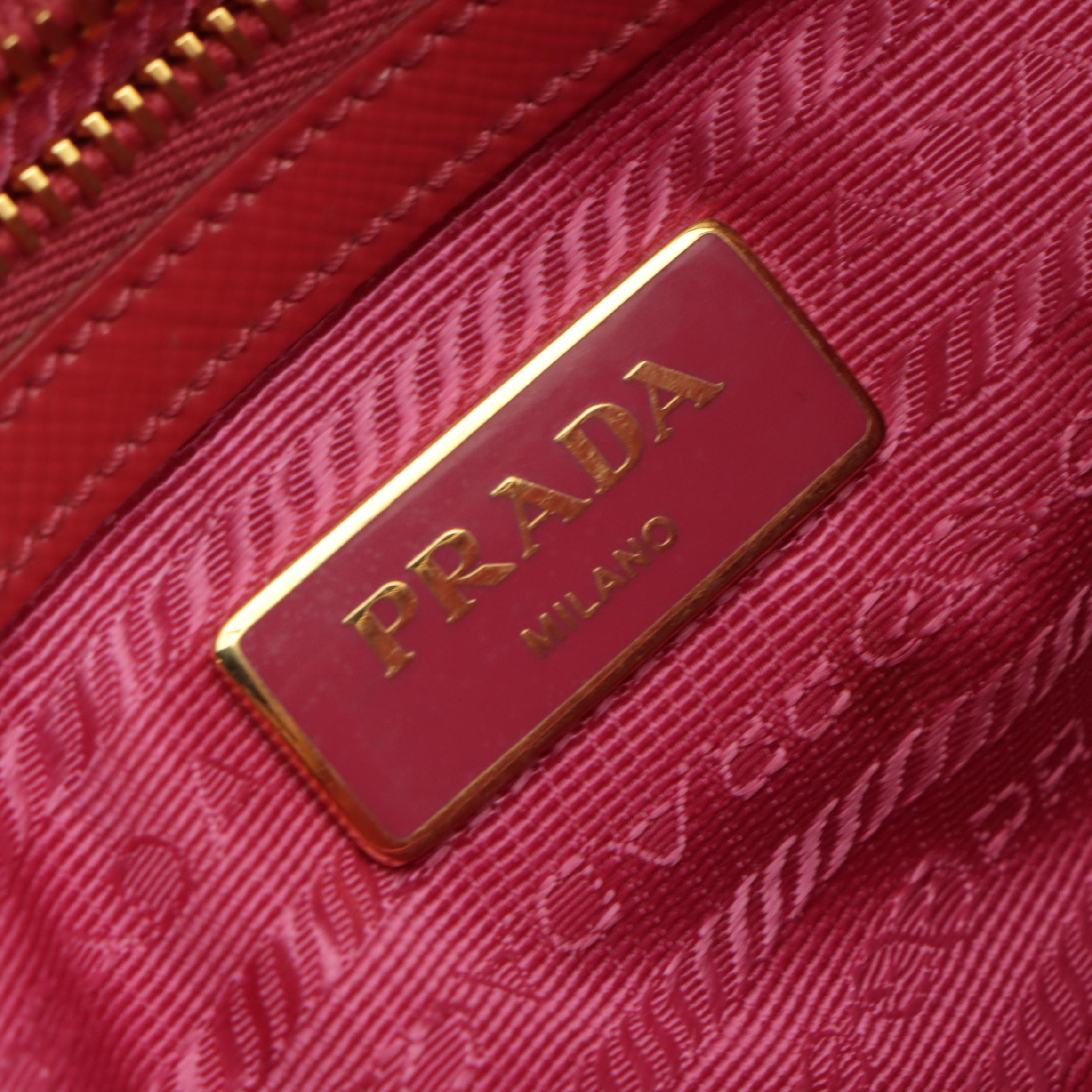 Prada Small Double Zip Galleria Two-Way Bag in Peonia Pink Saffiano Lux Leather