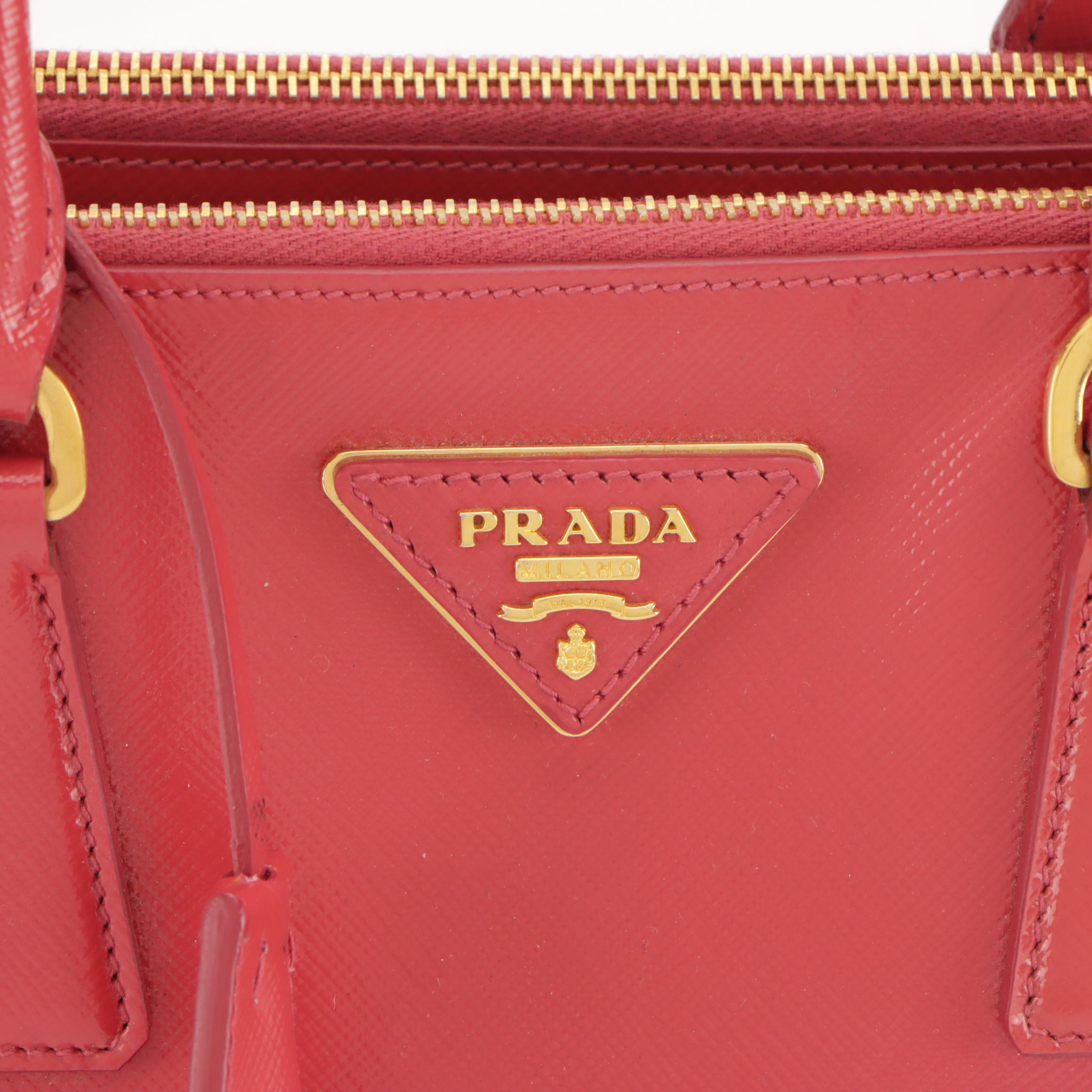 Prada Small Double Zip Galleria Two-Way Bag in Peonia Pink Saffiano Lux Leather