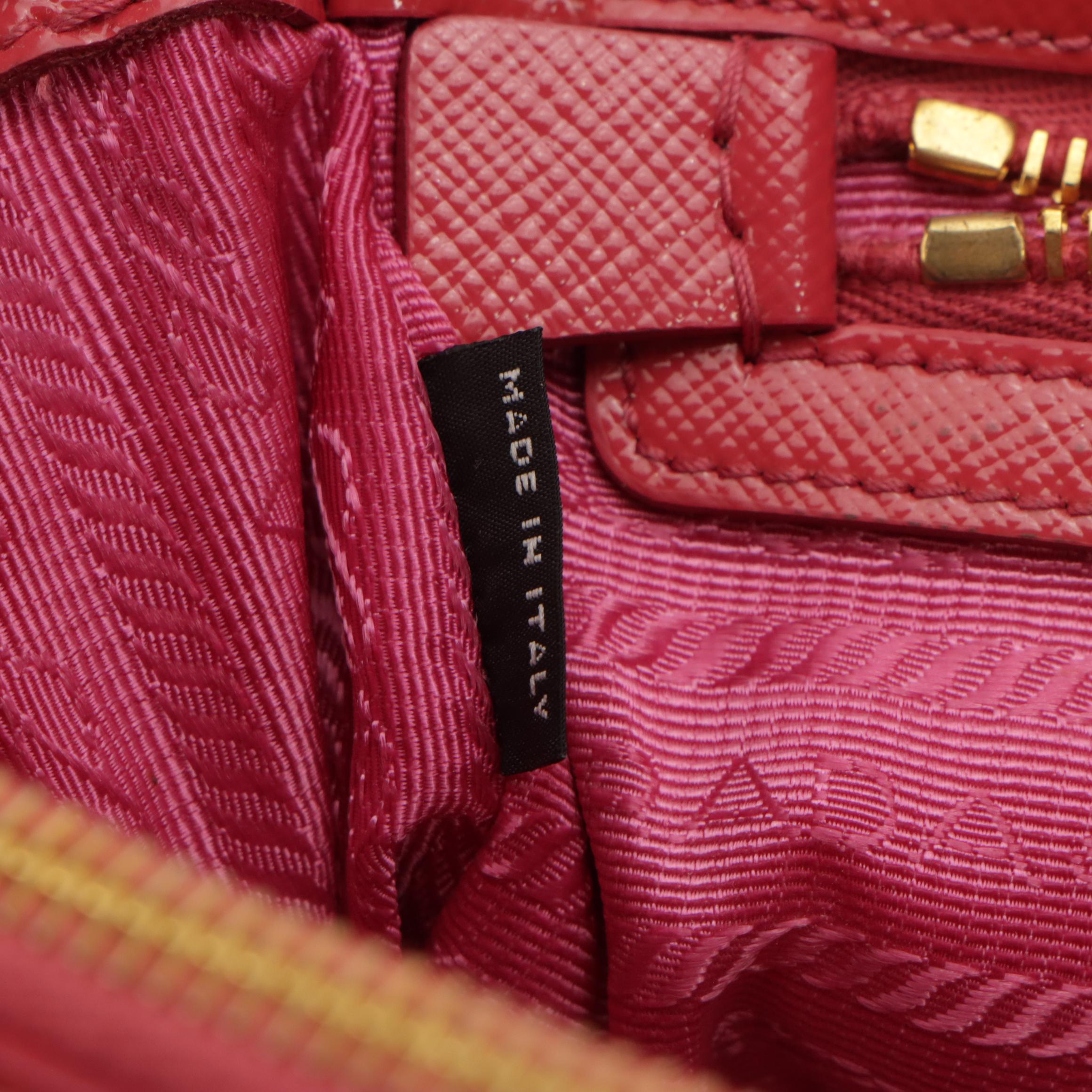 Prada Small Double Zip Galleria Two-Way Bag in Peonia Pink Saffiano Lux Leather