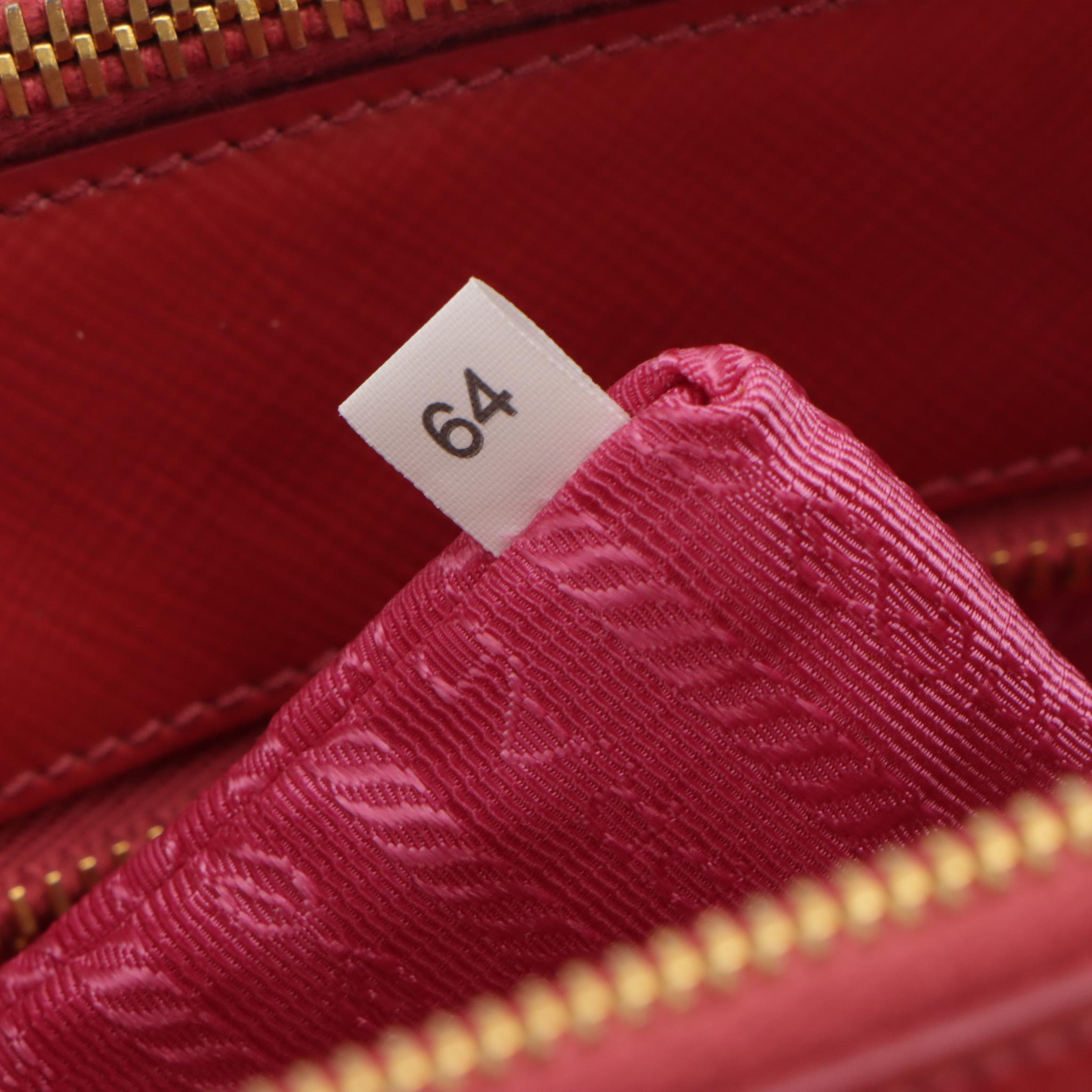 Prada Small Double Zip Galleria Two-Way Bag in Peonia Pink Saffiano Lux Leather