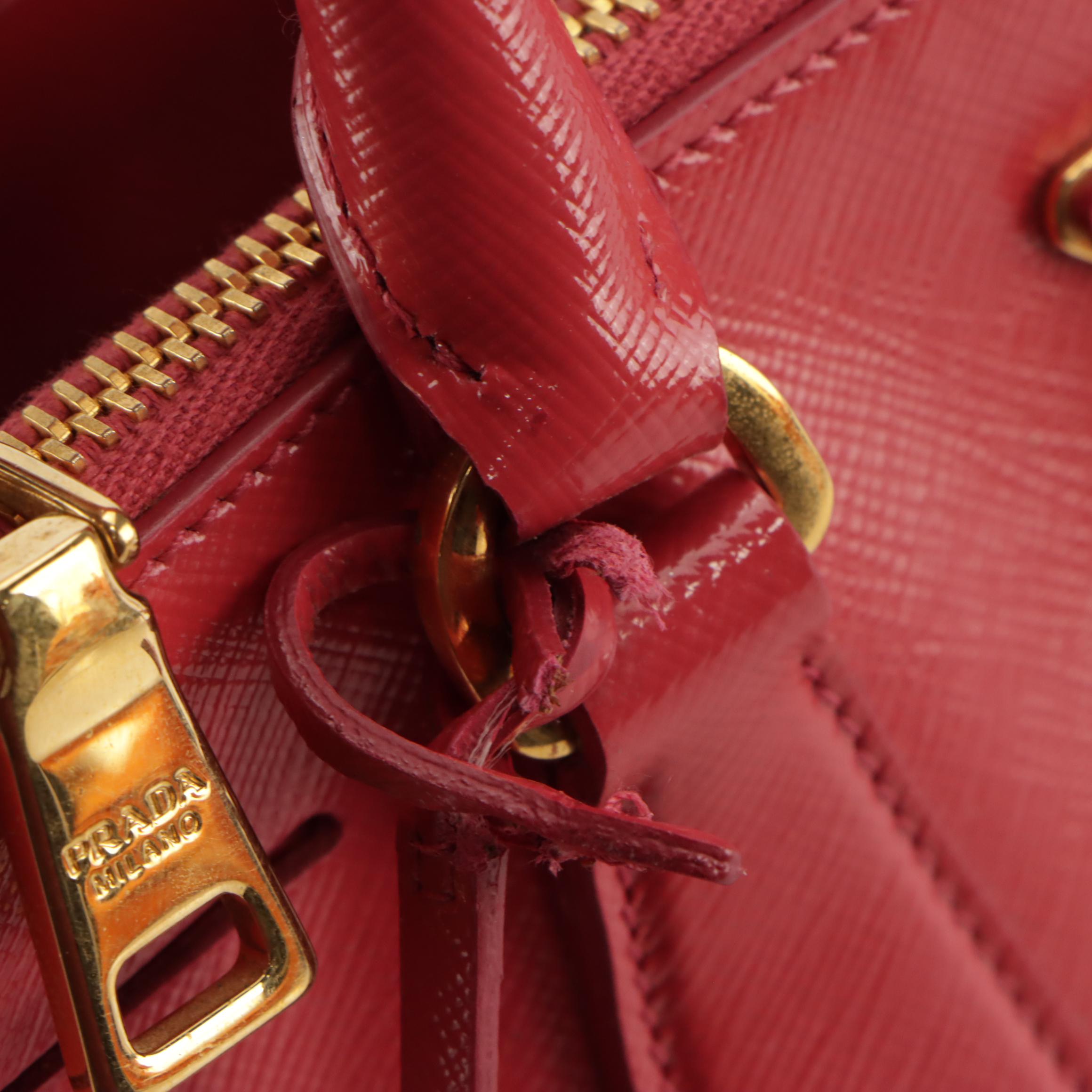 Prada Small Double Zip Galleria Two-Way Bag in Peonia Pink Saffiano Lux Leather