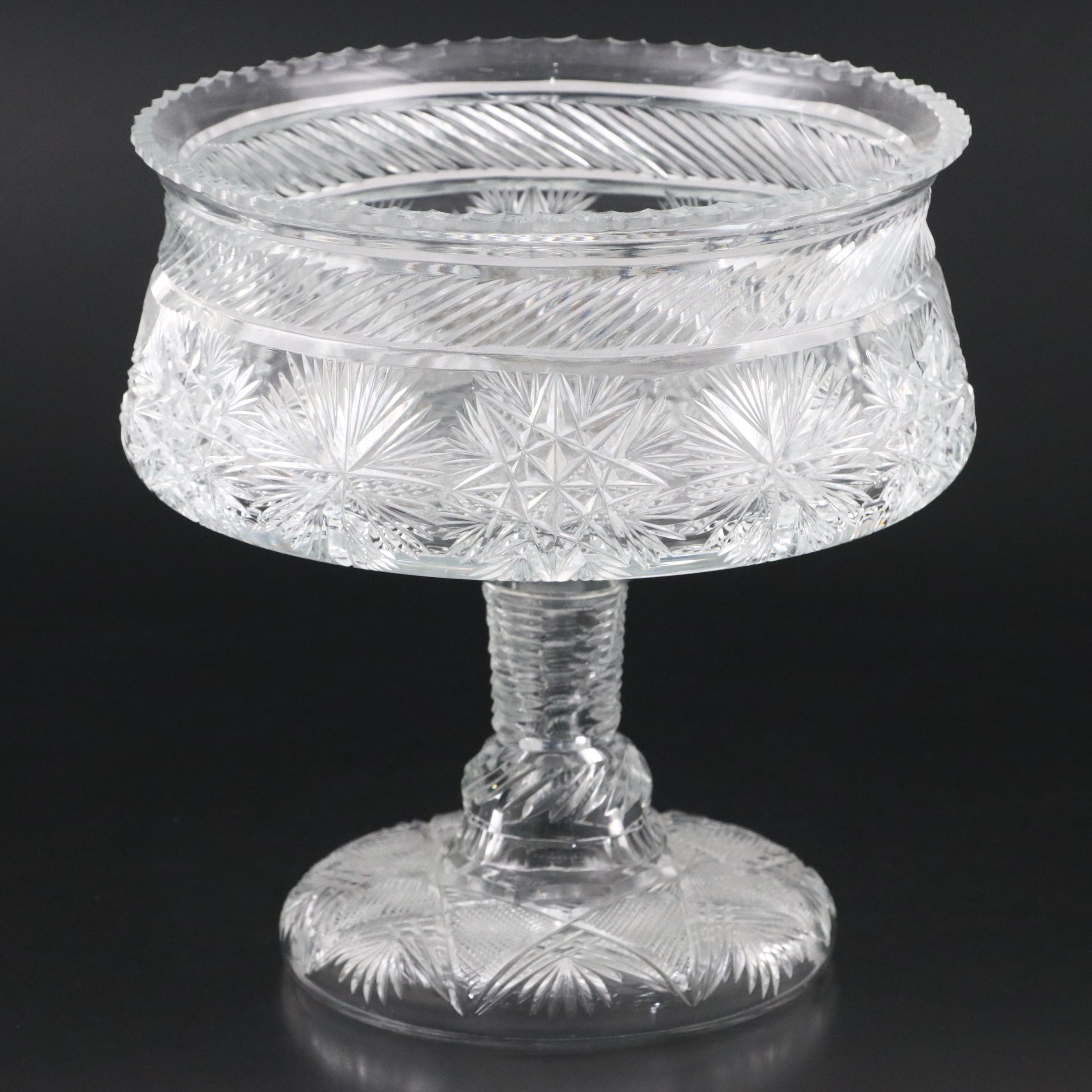 Yasemin Cut Glass Hobstar Pedestal Centerpiece Bowl, Late 20th Century