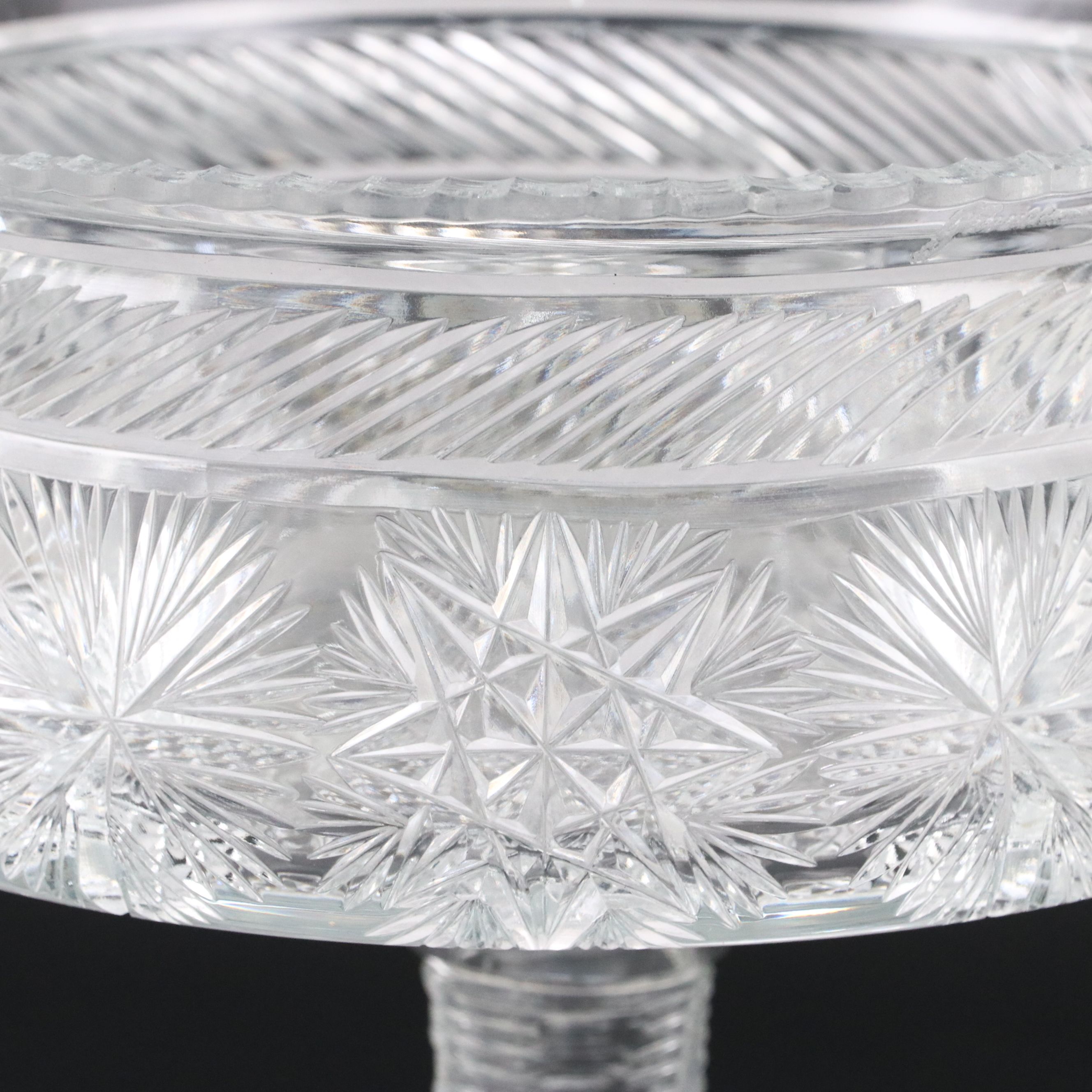 Yasemin Cut Glass Hobstar Pedestal Centerpiece Bowl, Late 20th Century