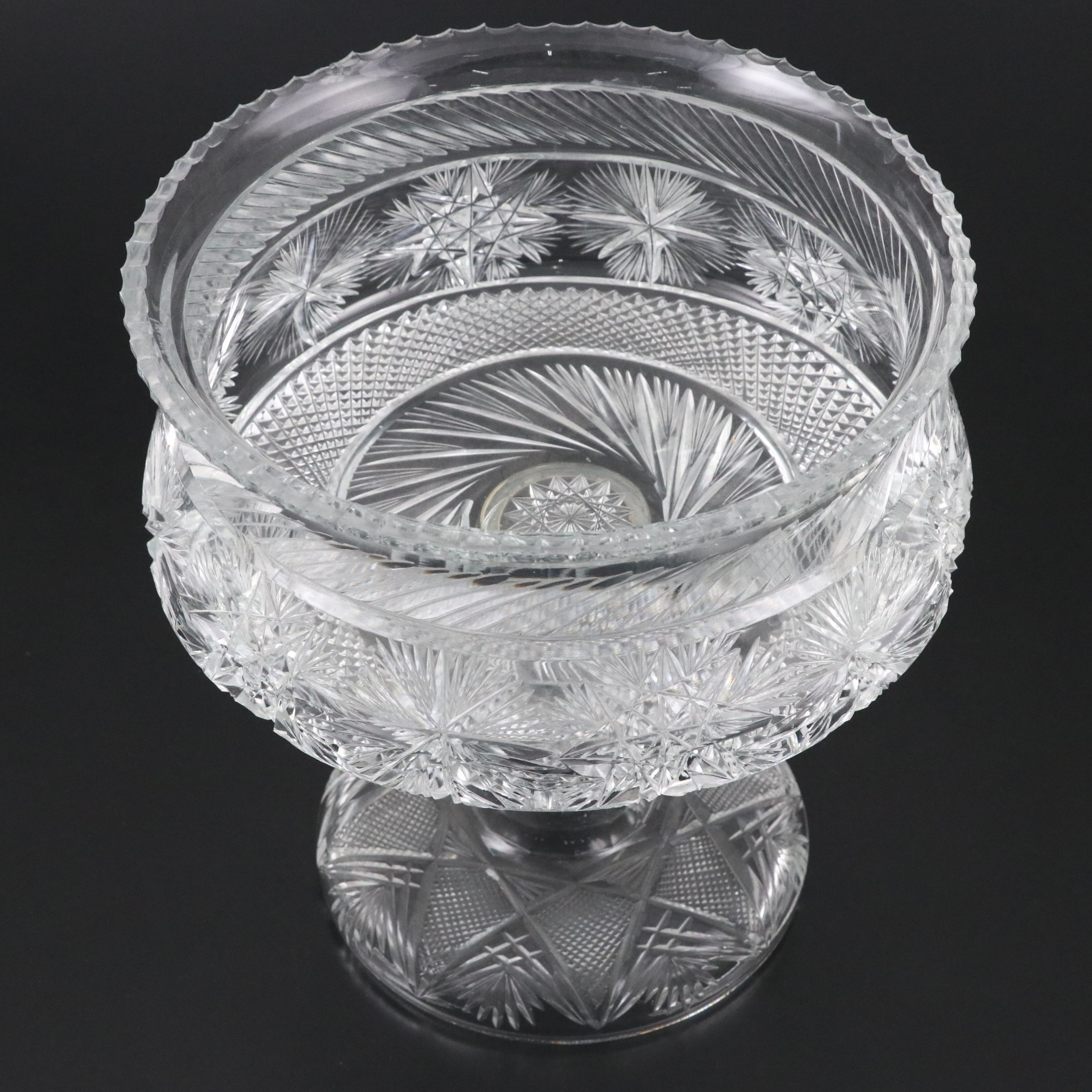 Yasemin Cut Glass Hobstar Pedestal Centerpiece Bowl, Late 20th Century