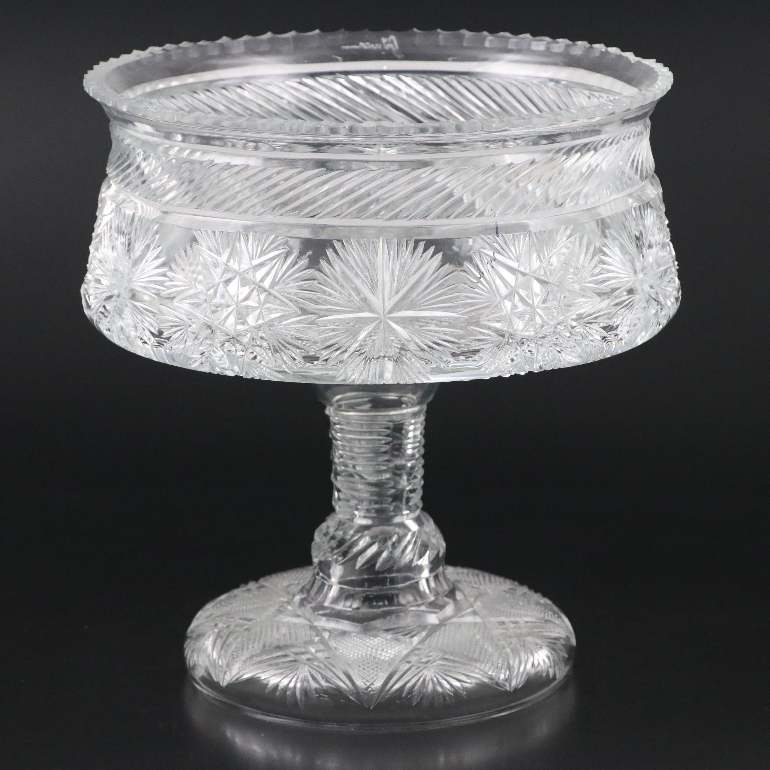Yasemin Cut Glass Hobstar Pedestal Centerpiece Bowl, Late 20th Century
