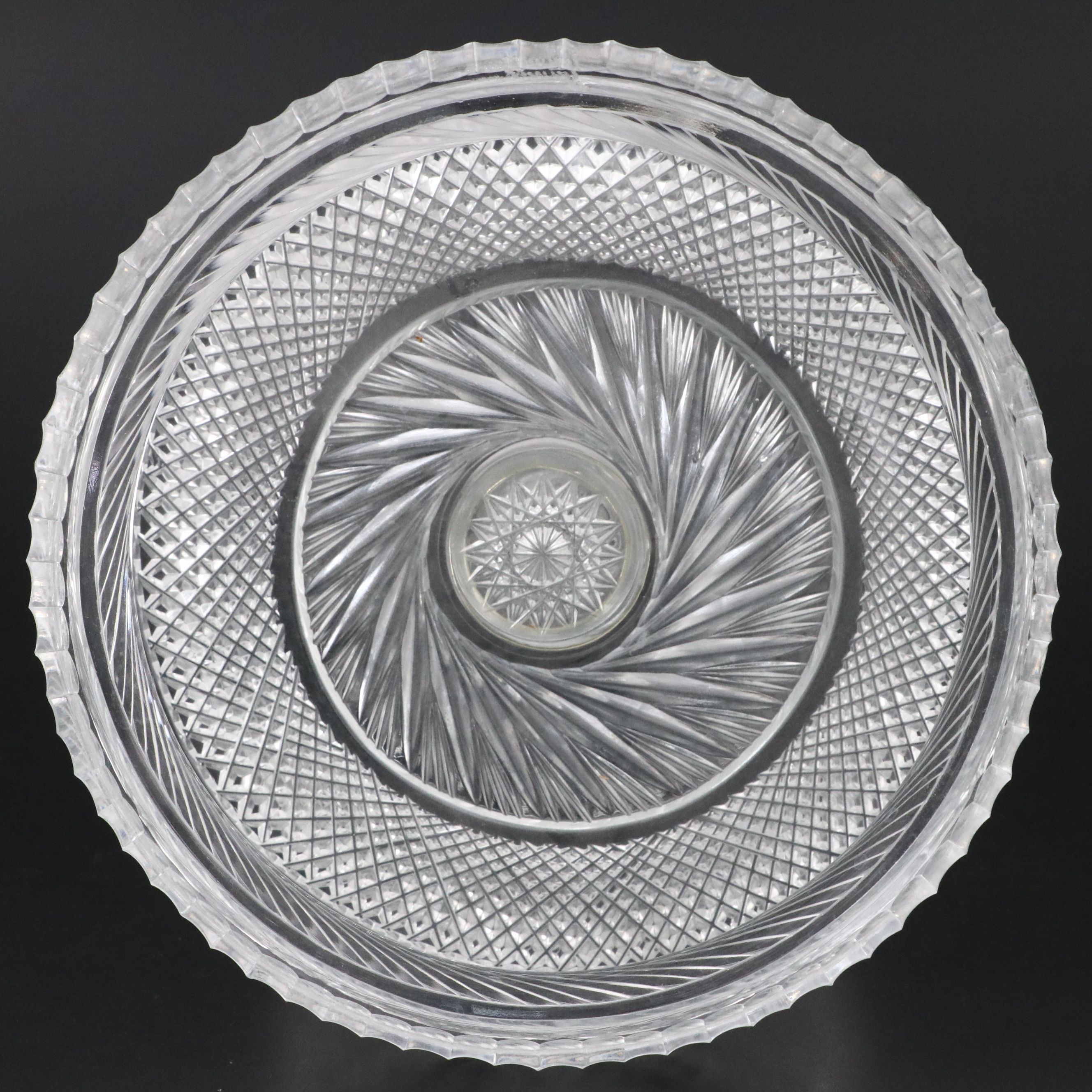 Yasemin Cut Glass Hobstar Pedestal Centerpiece Bowl, Late 20th Century