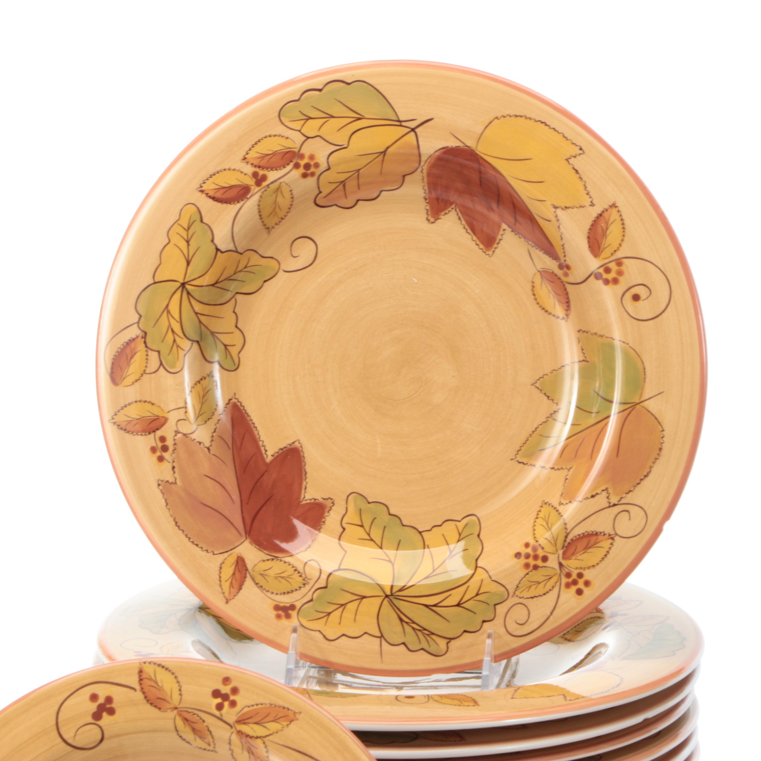 Los Angeles Pottery Laurie Gates Design Autumn Leaf Dinnerware and Wine Glasses