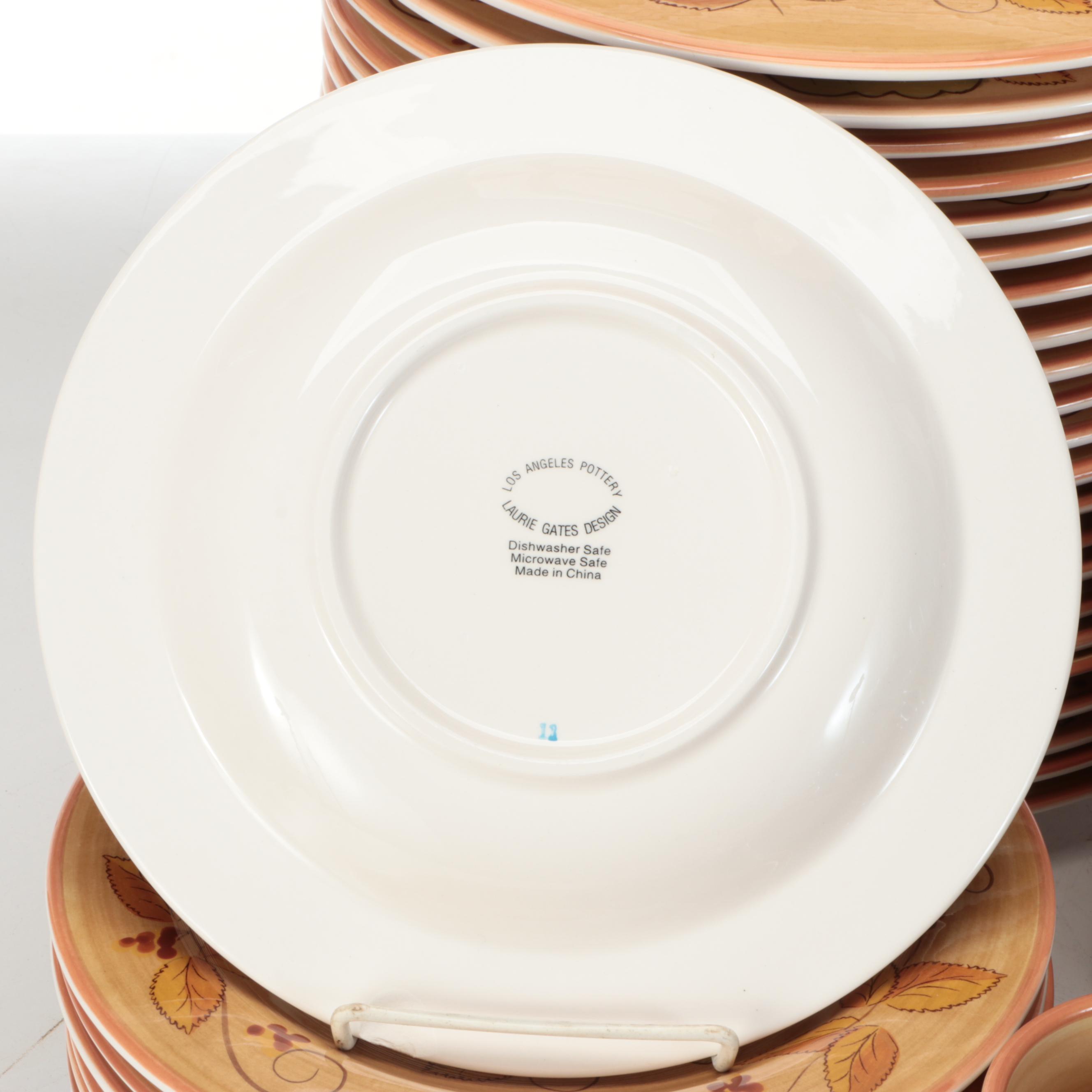 Los Angeles Pottery Laurie Gates Design Autumn Leaf Dinnerware and Wine Glasses