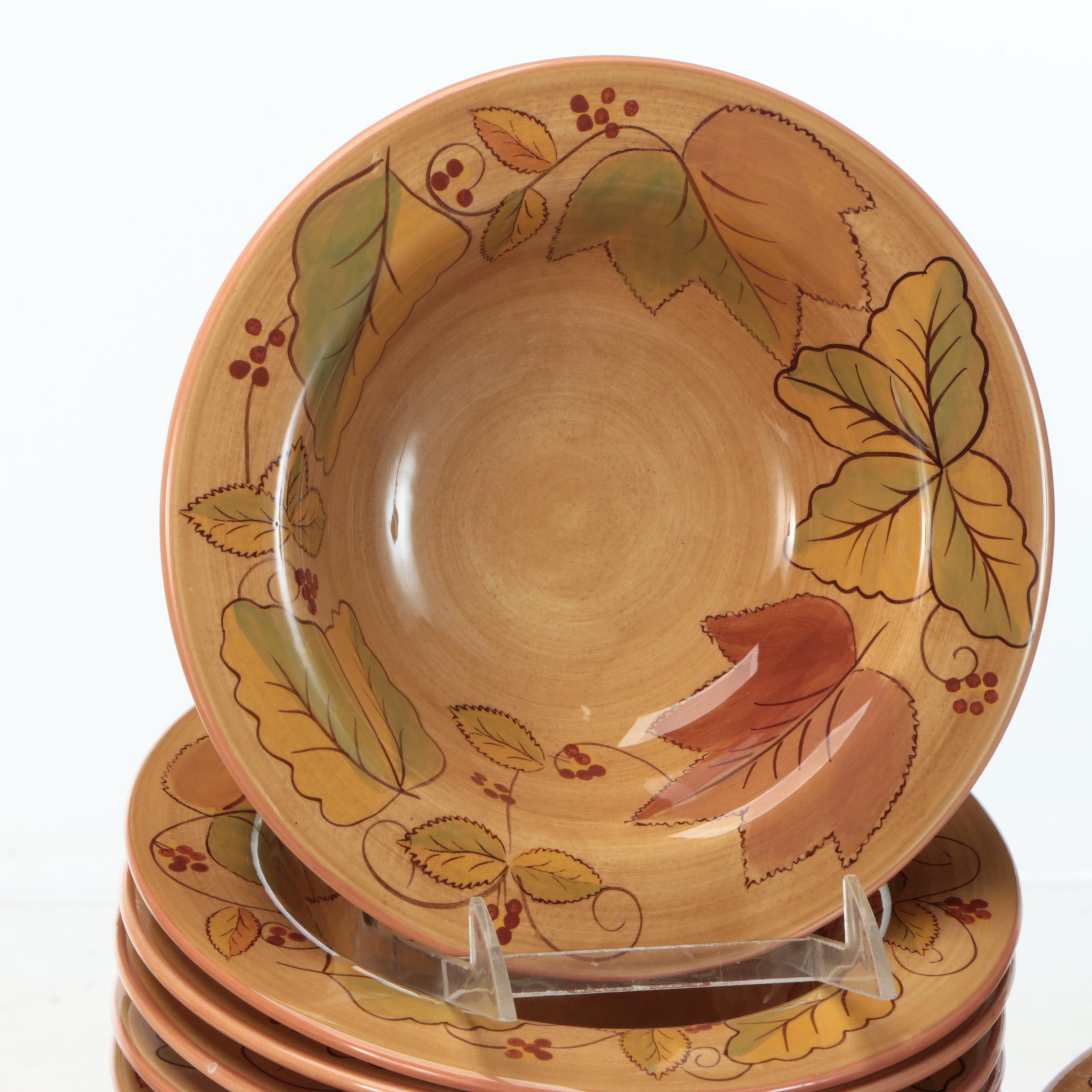 Los Angeles Pottery Laurie Gates Design Autumn Leaf Dinnerware and Wine Glasses