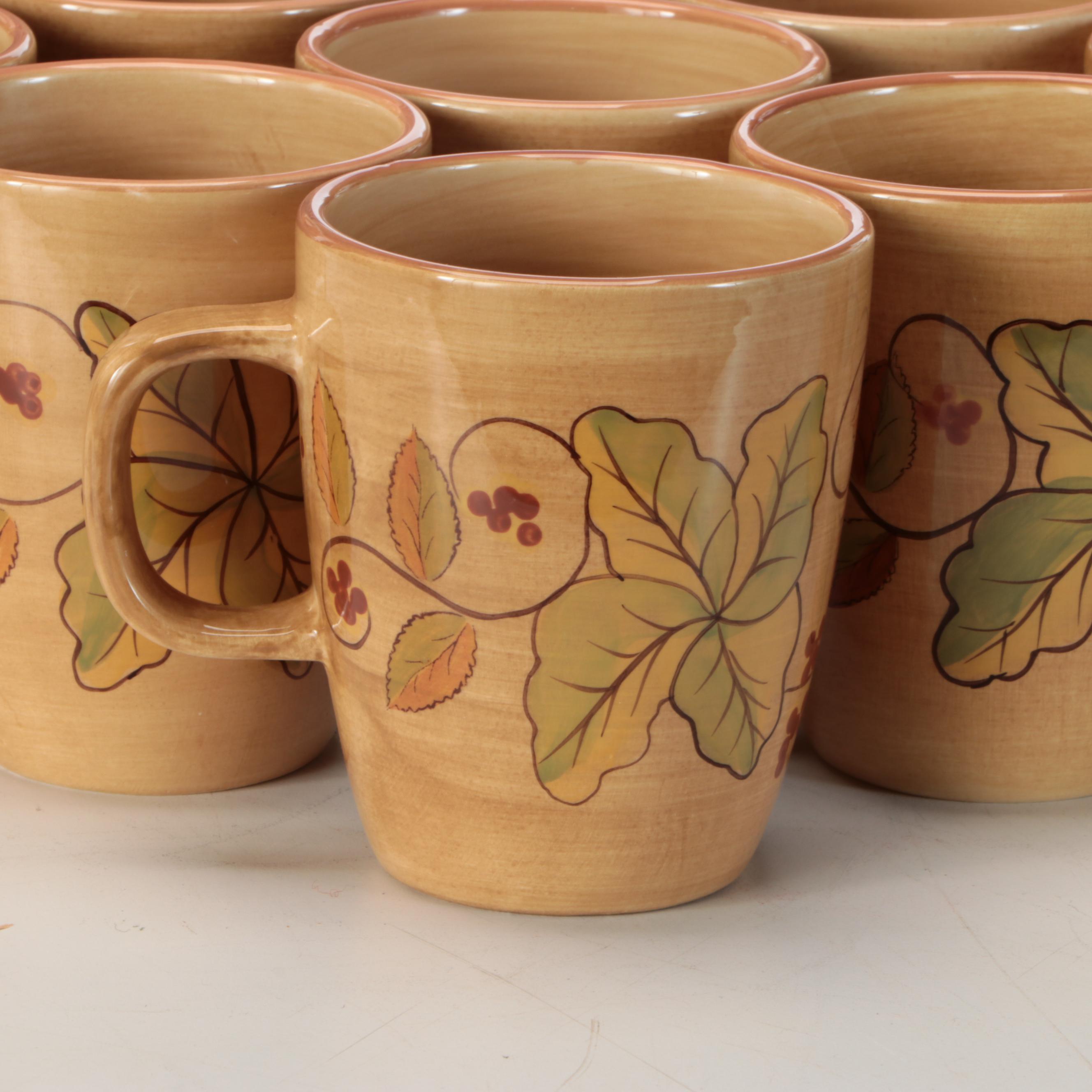 Los Angeles Pottery Laurie Gates Design Autumn Leaf Dinnerware and Wine Glasses