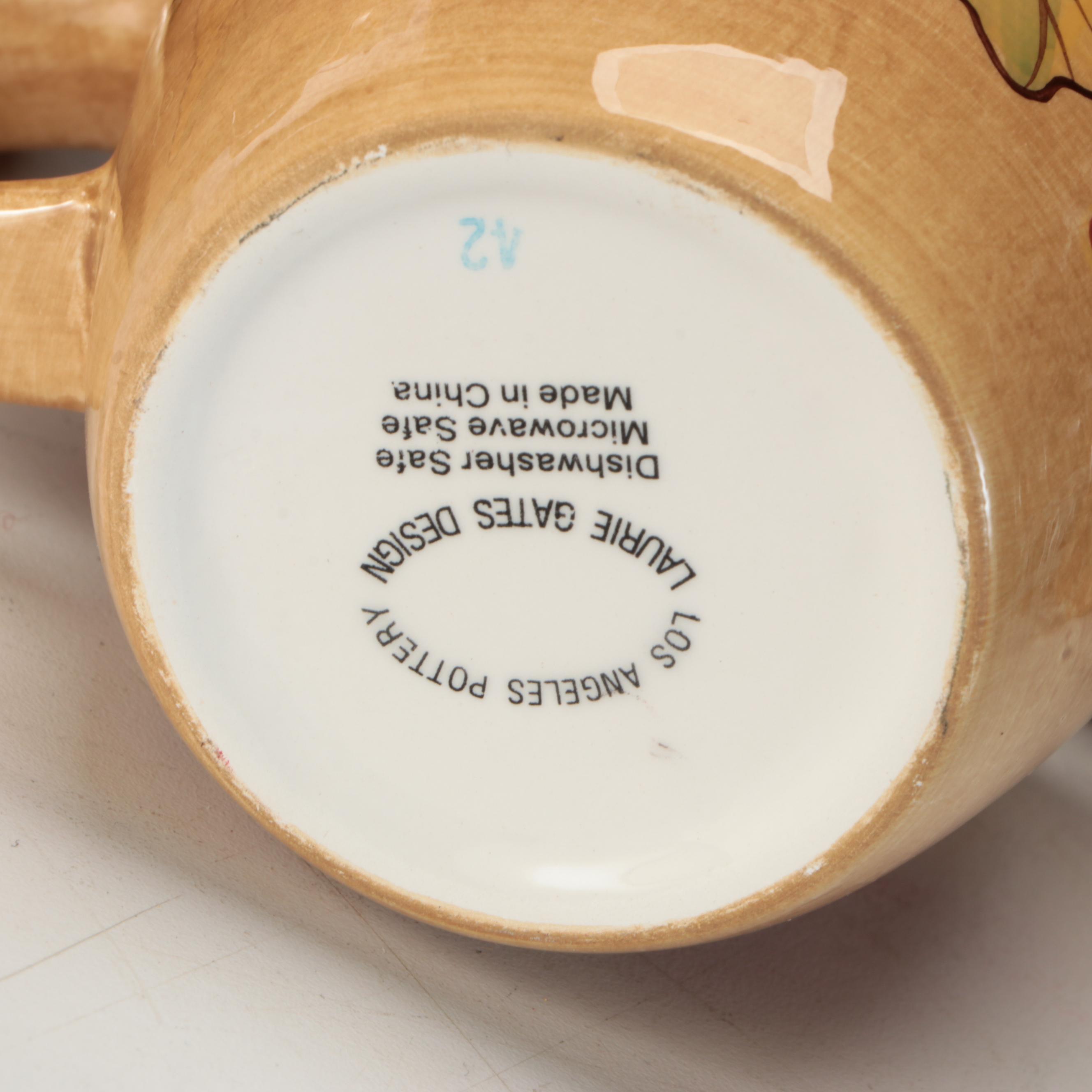 Los Angeles Pottery Laurie Gates Design Autumn Leaf Dinnerware and Wine Glasses