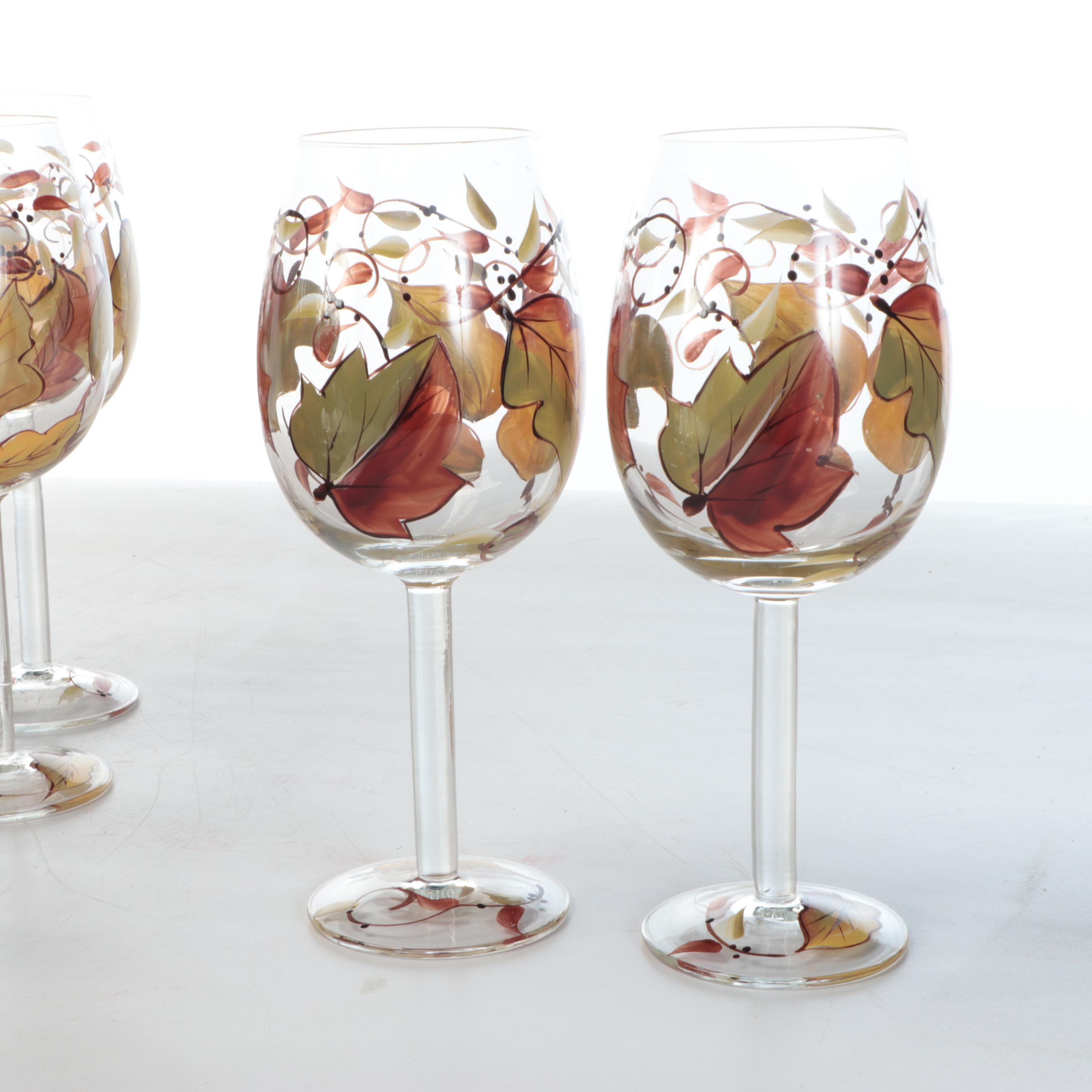 Los Angeles Pottery Laurie Gates Design Autumn Leaf Dinnerware and Wine Glasses