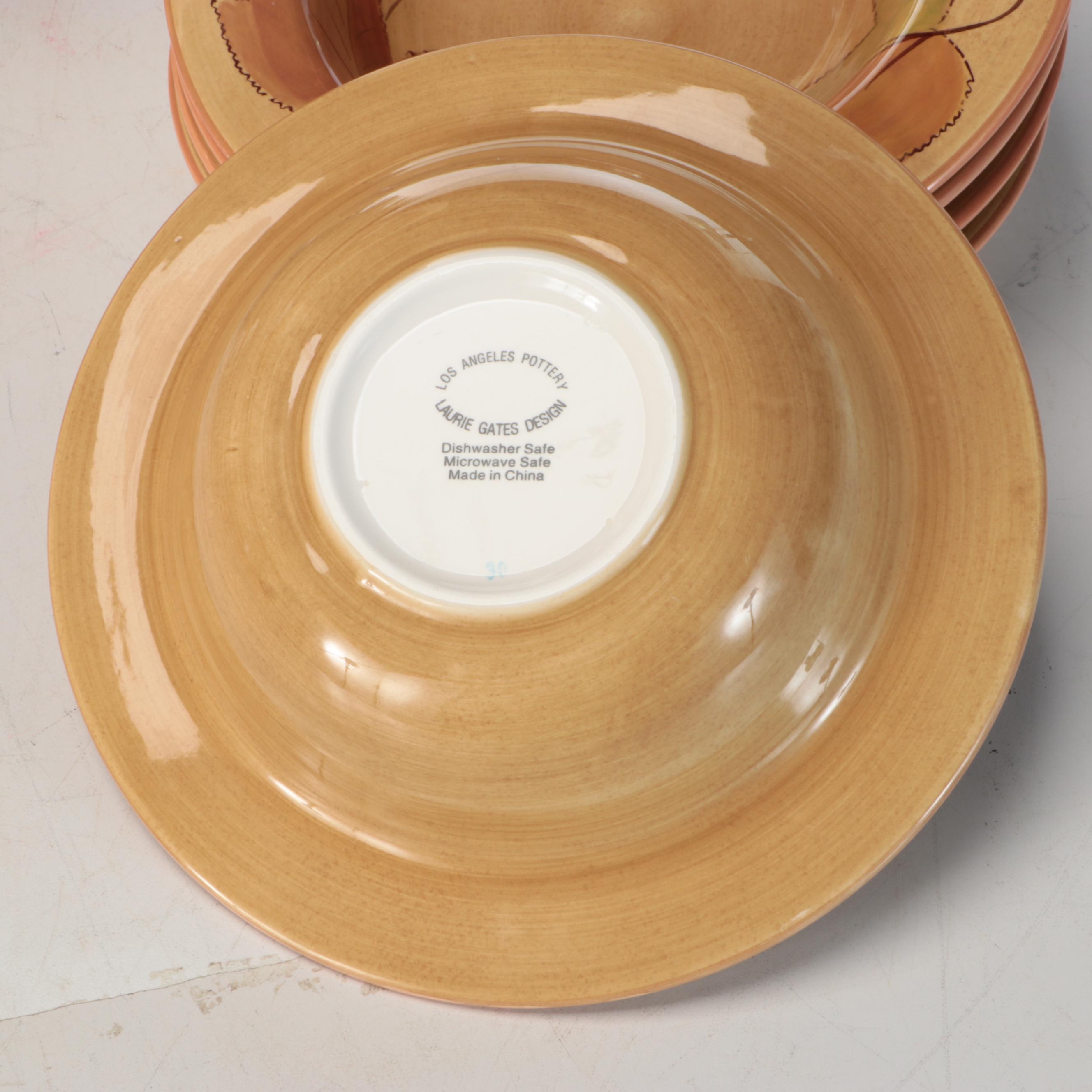 Los Angeles Pottery Laurie Gates Design Autumn Leaf Dinnerware and Wine Glasses