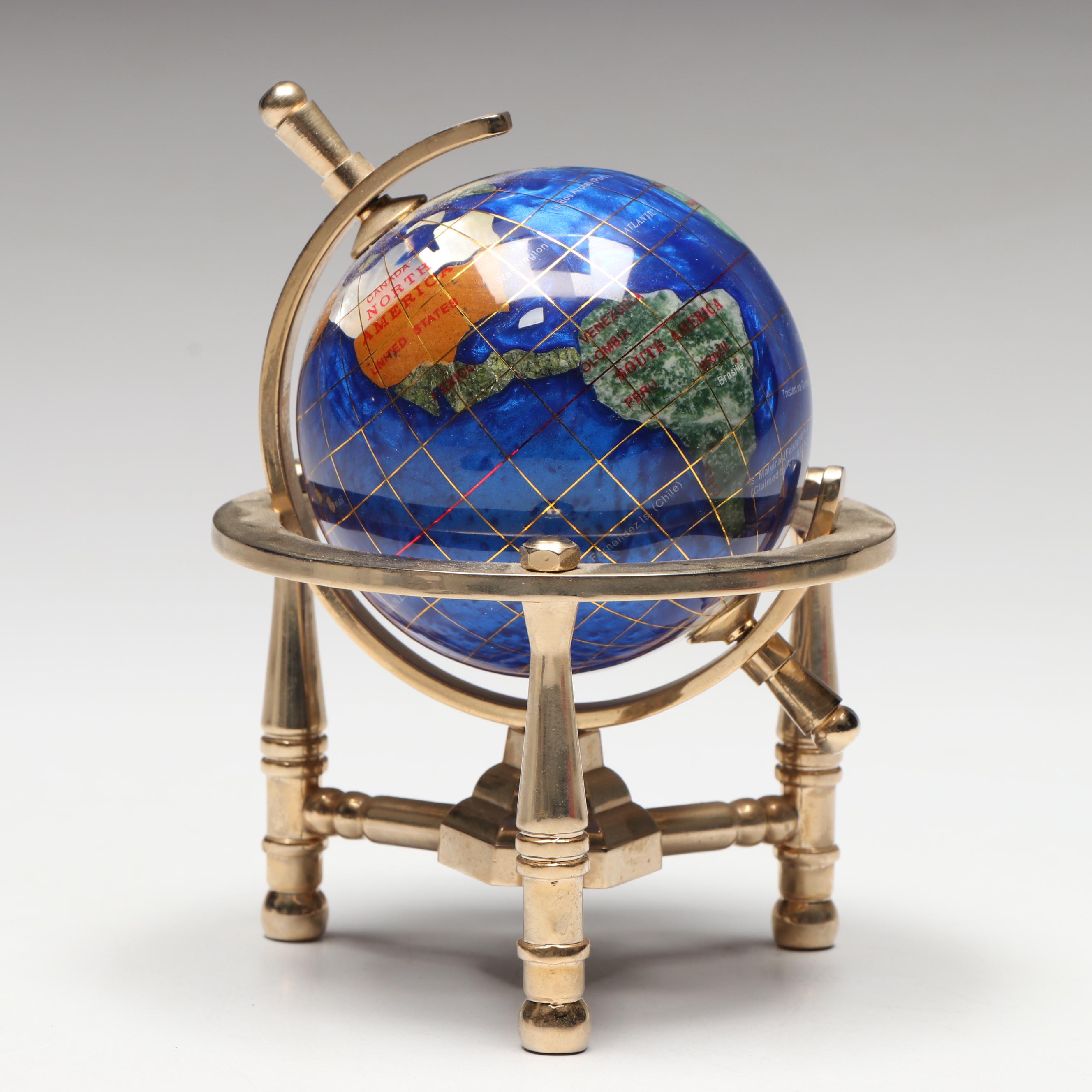 Miniature Gemstone and Resin Globe with Brass Base
