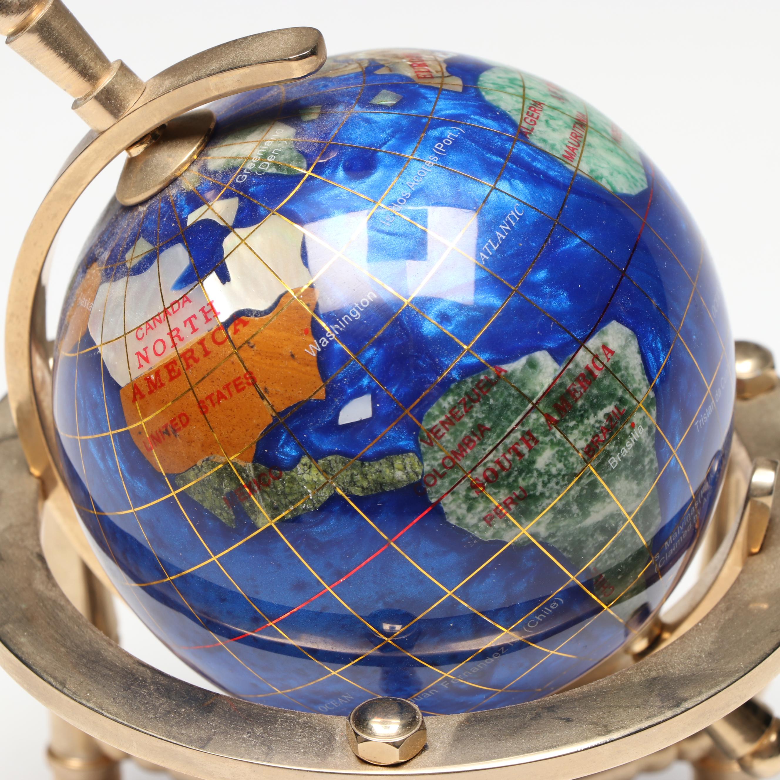 Miniature Gemstone and Resin Globe with Brass Base