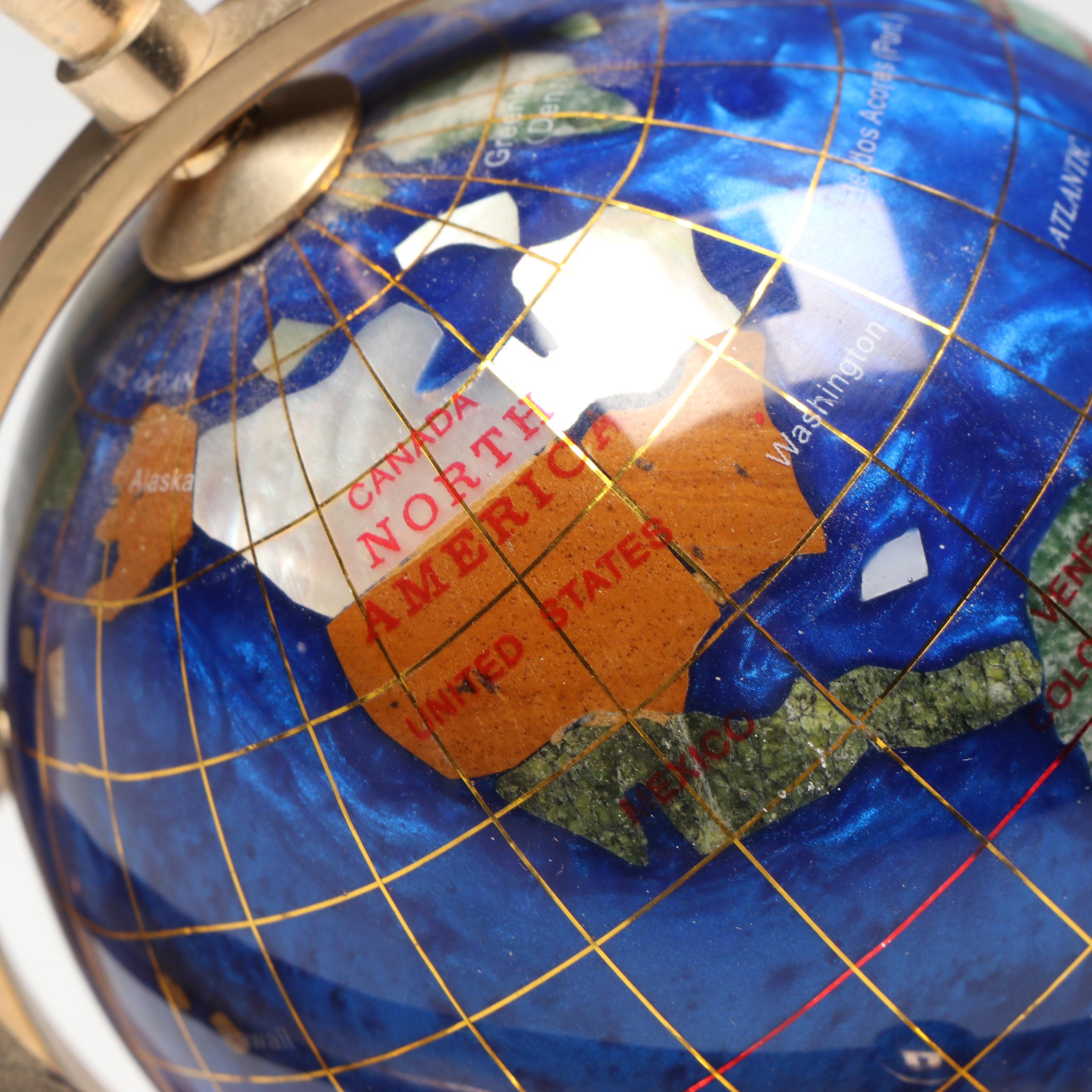 Miniature Gemstone and Resin Globe with Brass Base