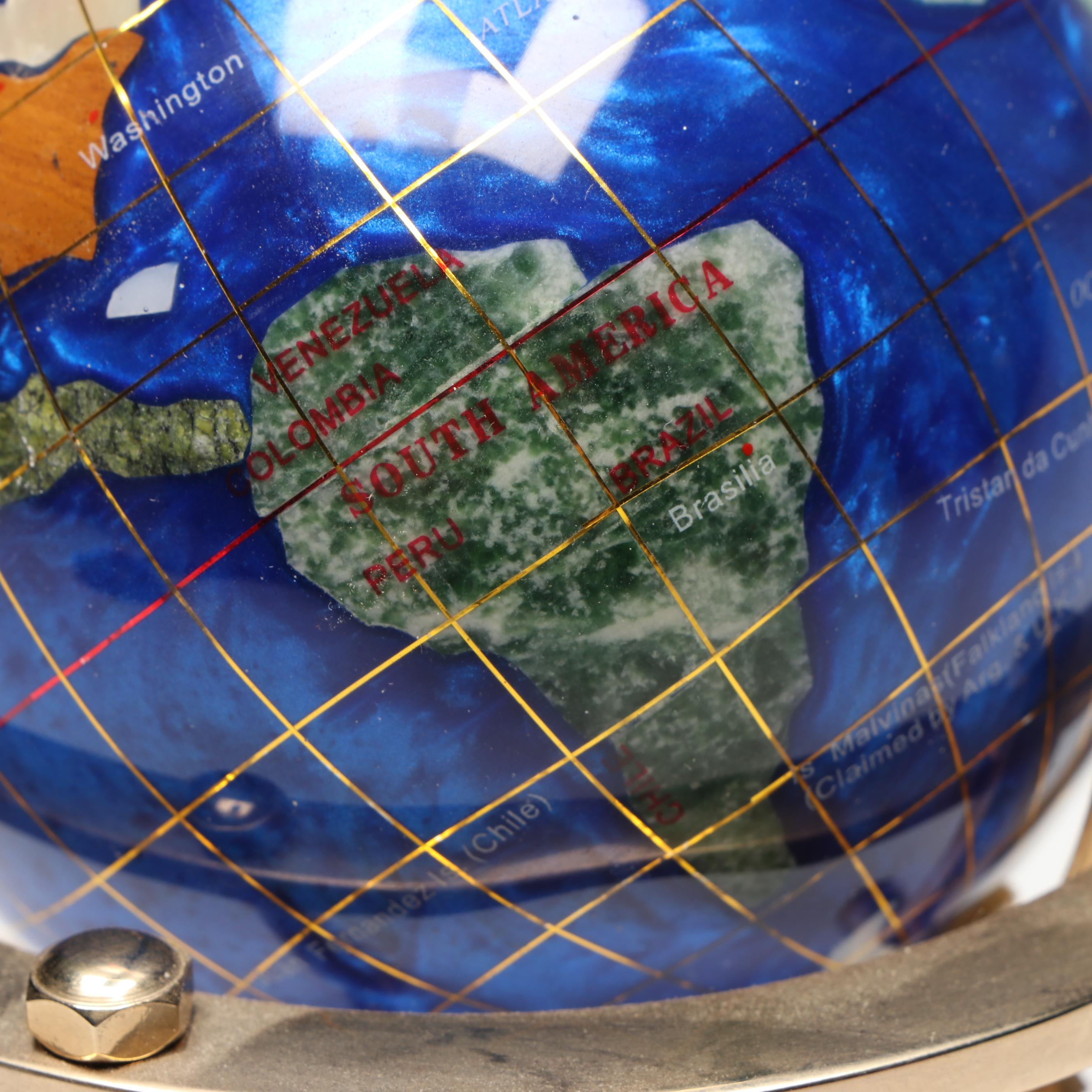 Miniature Gemstone and Resin Globe with Brass Base