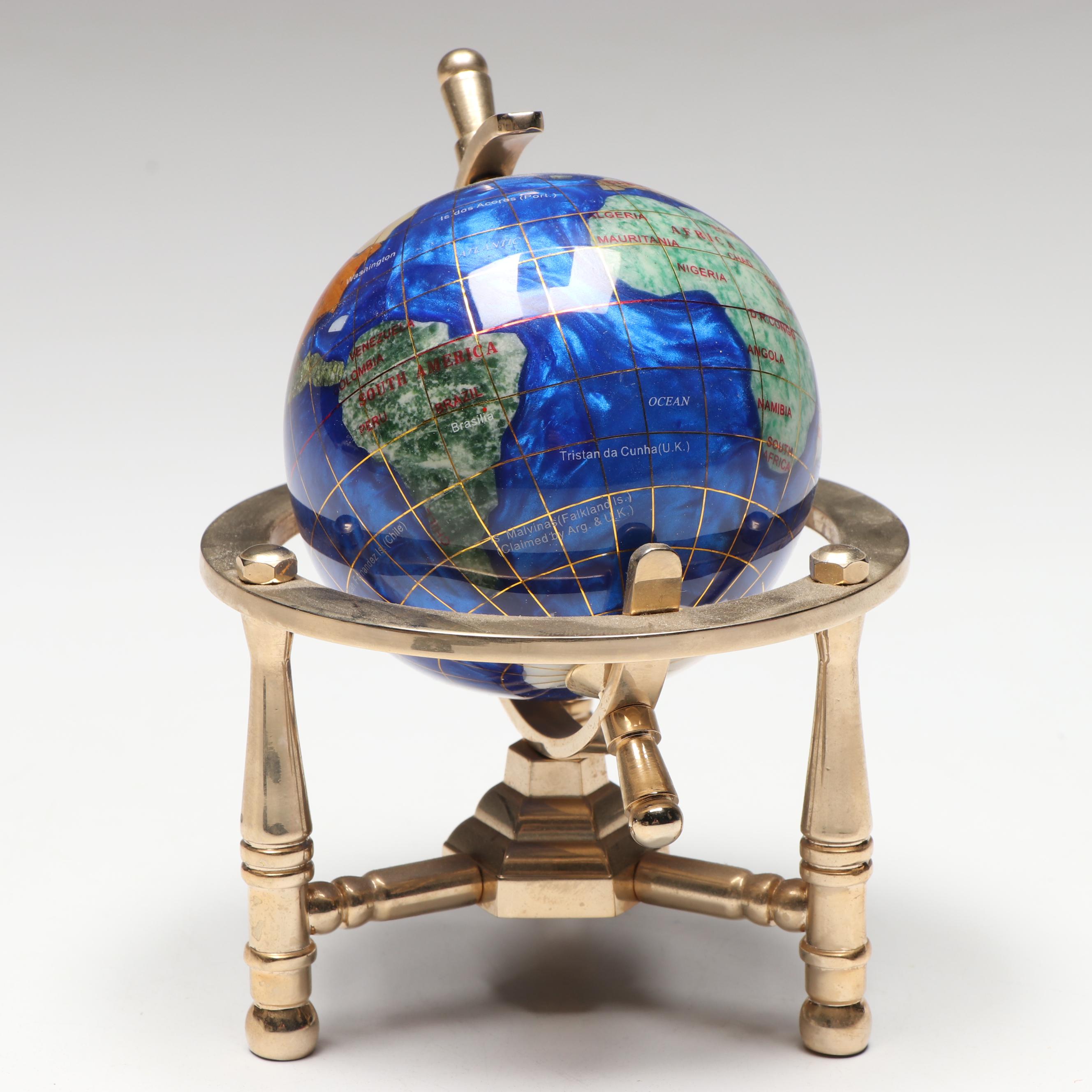 Miniature Gemstone and Resin Globe with Brass Base