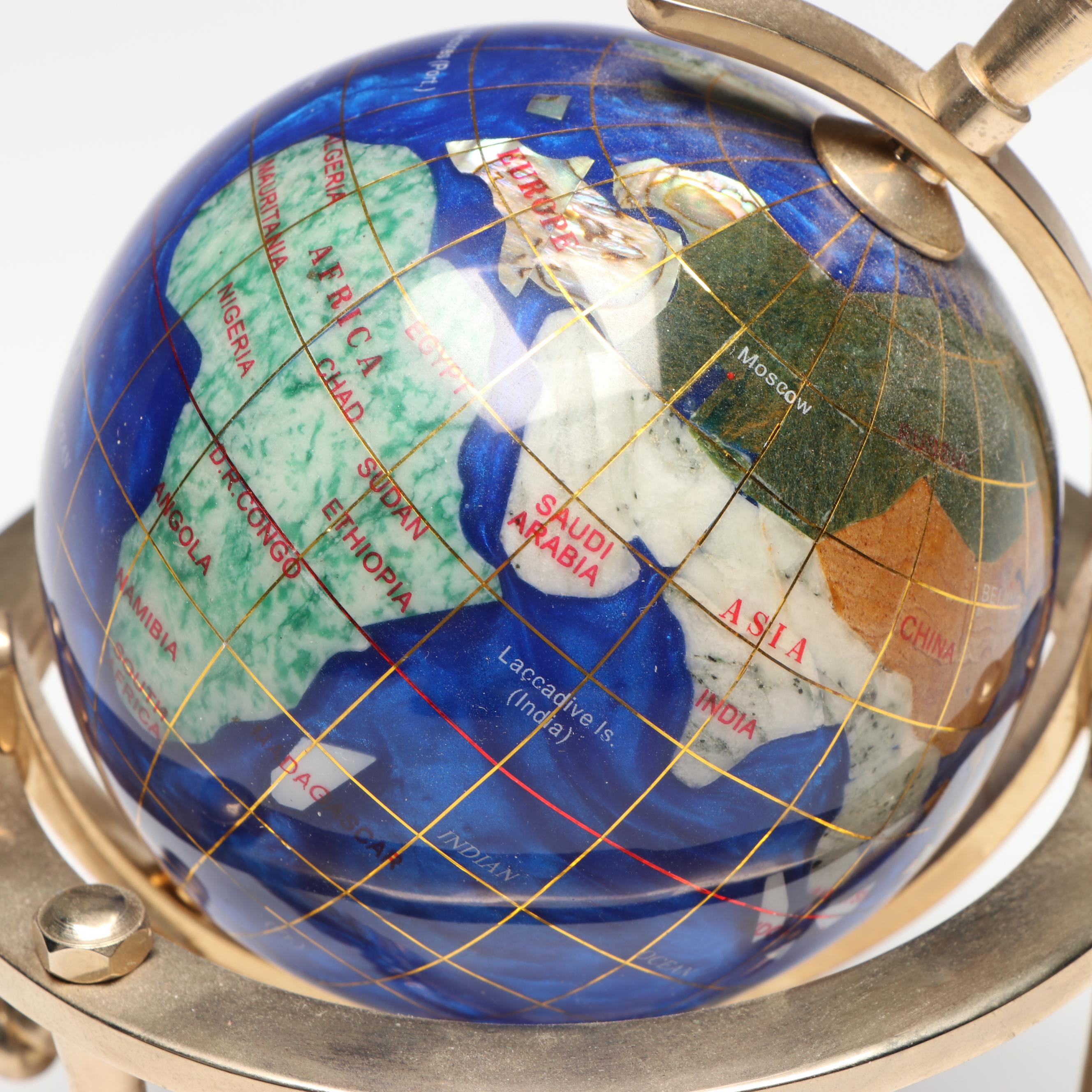 Miniature Gemstone and Resin Globe with Brass Base